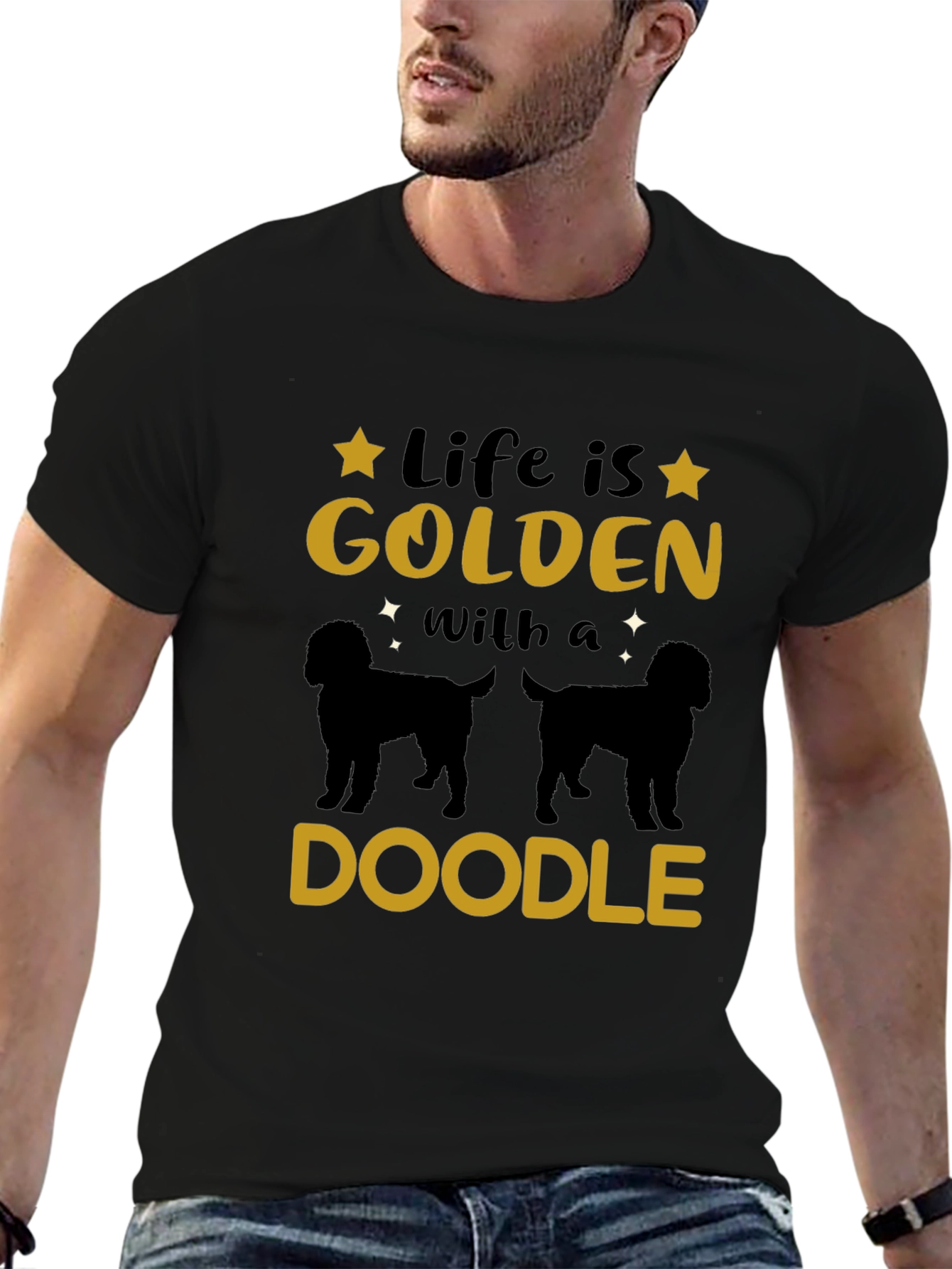 Life is Golden with a Doodle Black T-Shirt