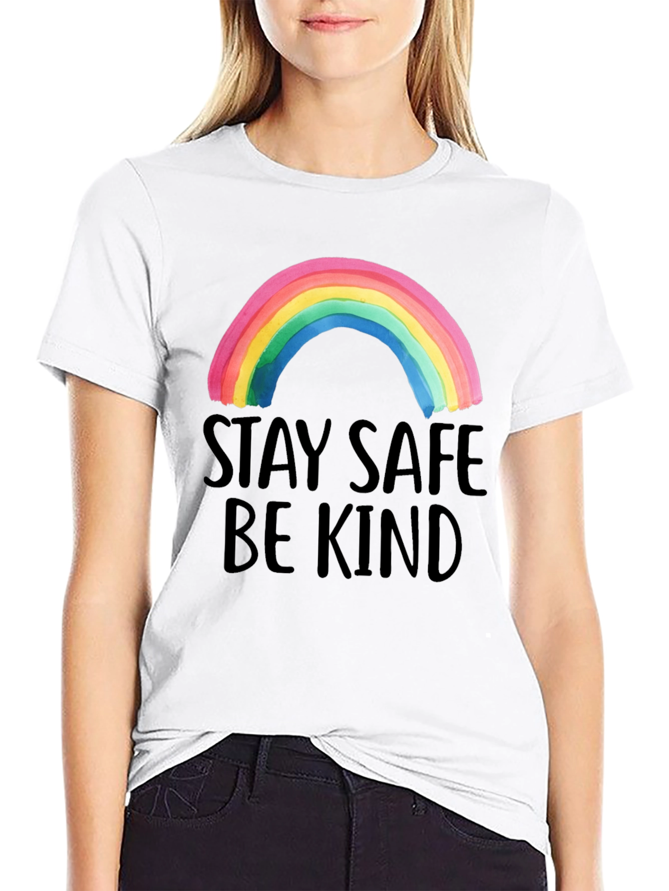 Stay Safe Be Kind Rainbow Graphic Tee