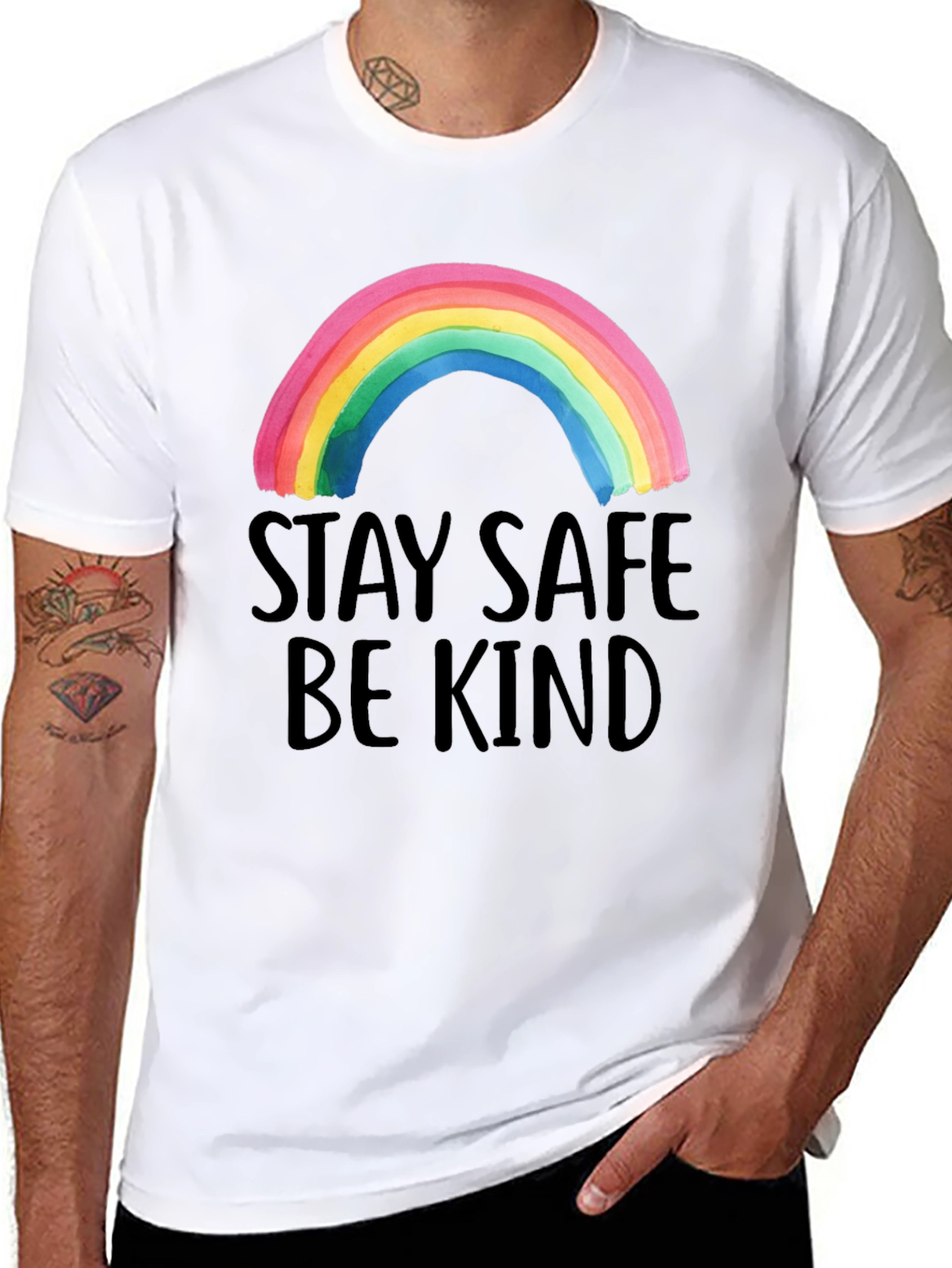 Stay Safe Be Kind Rainbow Graphic Tee