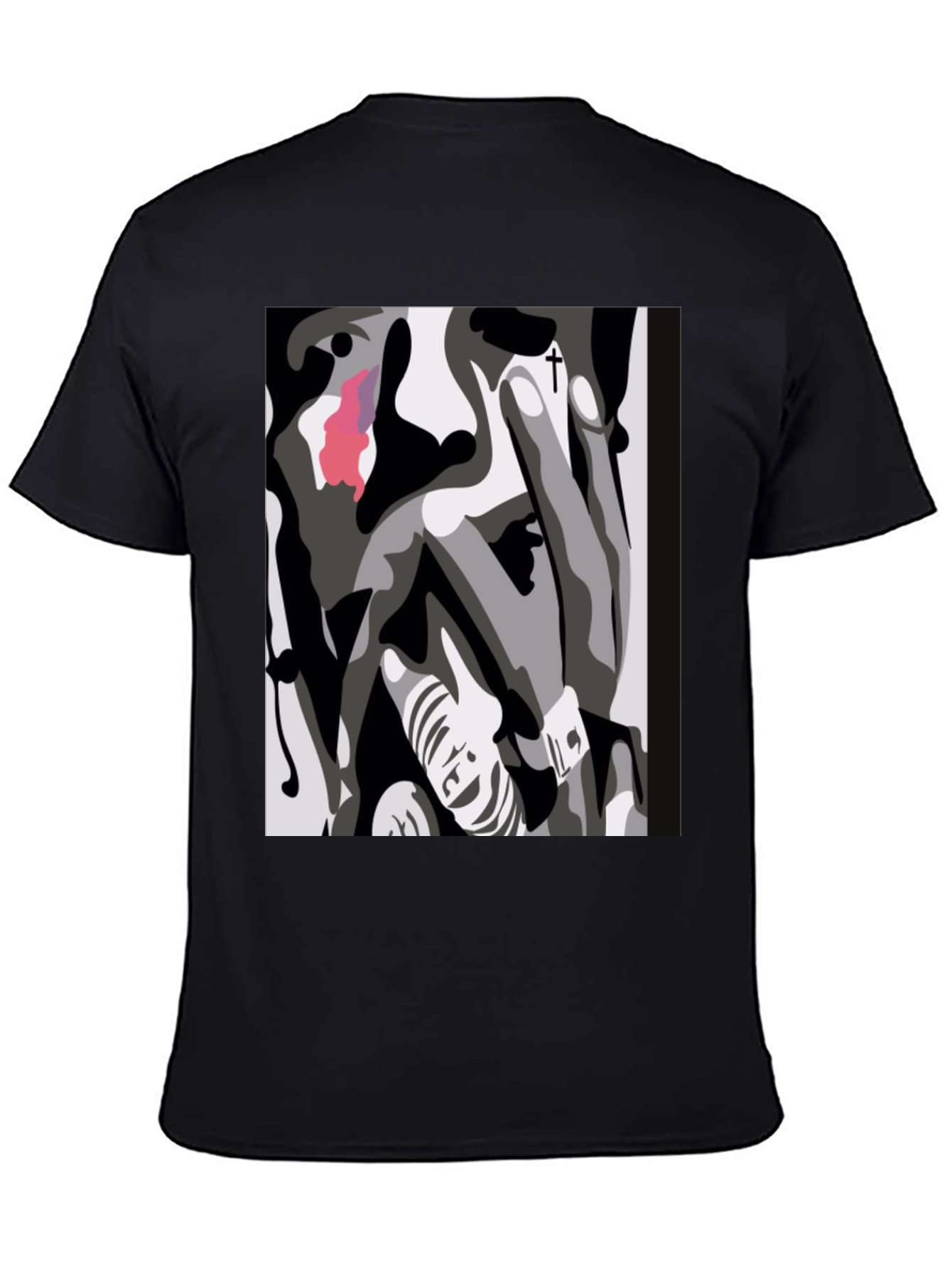 Abstract Face Graphic Print Black T-Shirt
