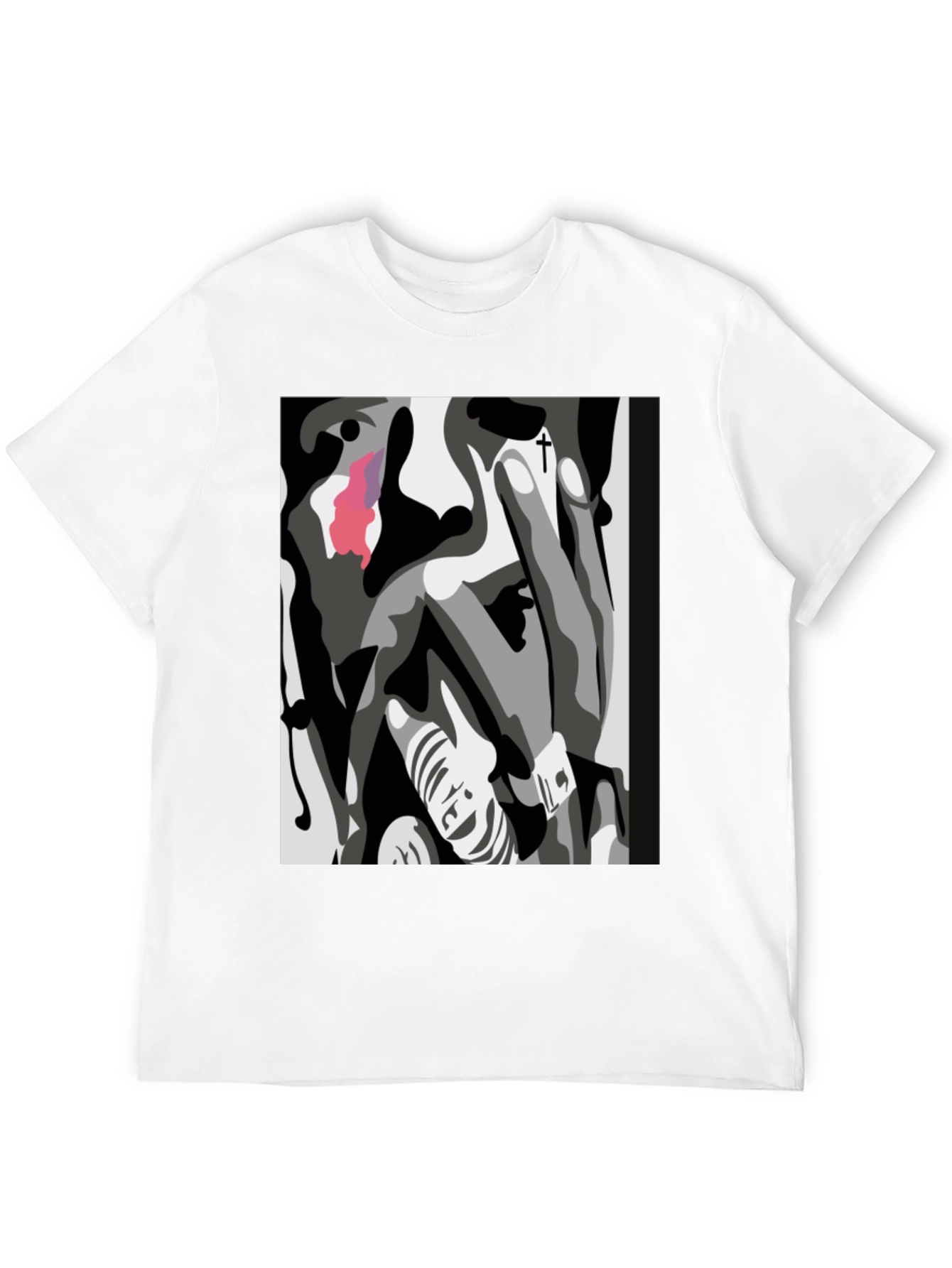 Abstract Face Graphic Print Black T-Shirt