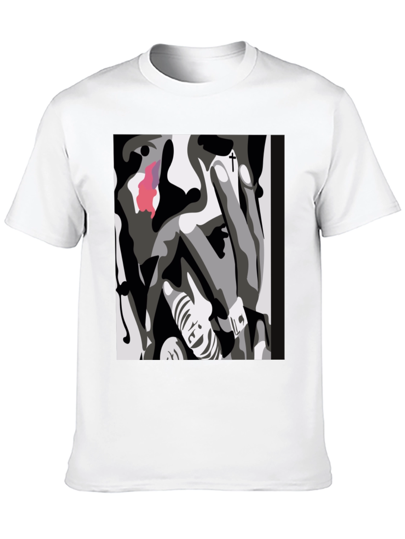 Abstract Face Graphic Print Black T-Shirt