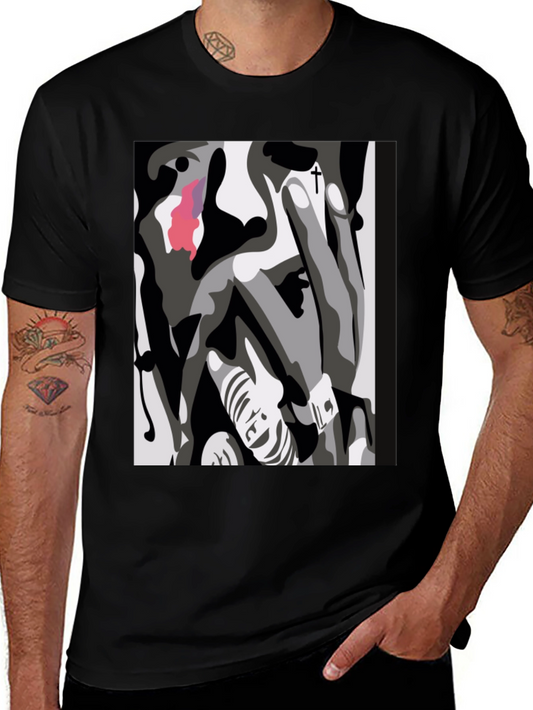 Abstract Face Graphic Print Black T-Shirt