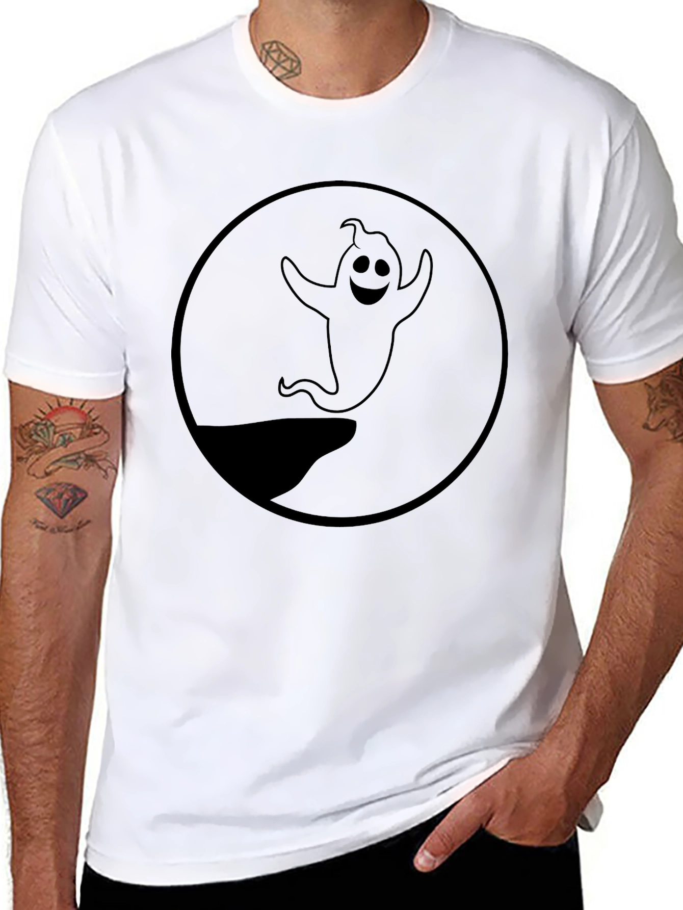 Spooky Ghost Graphic Black T-Shirt