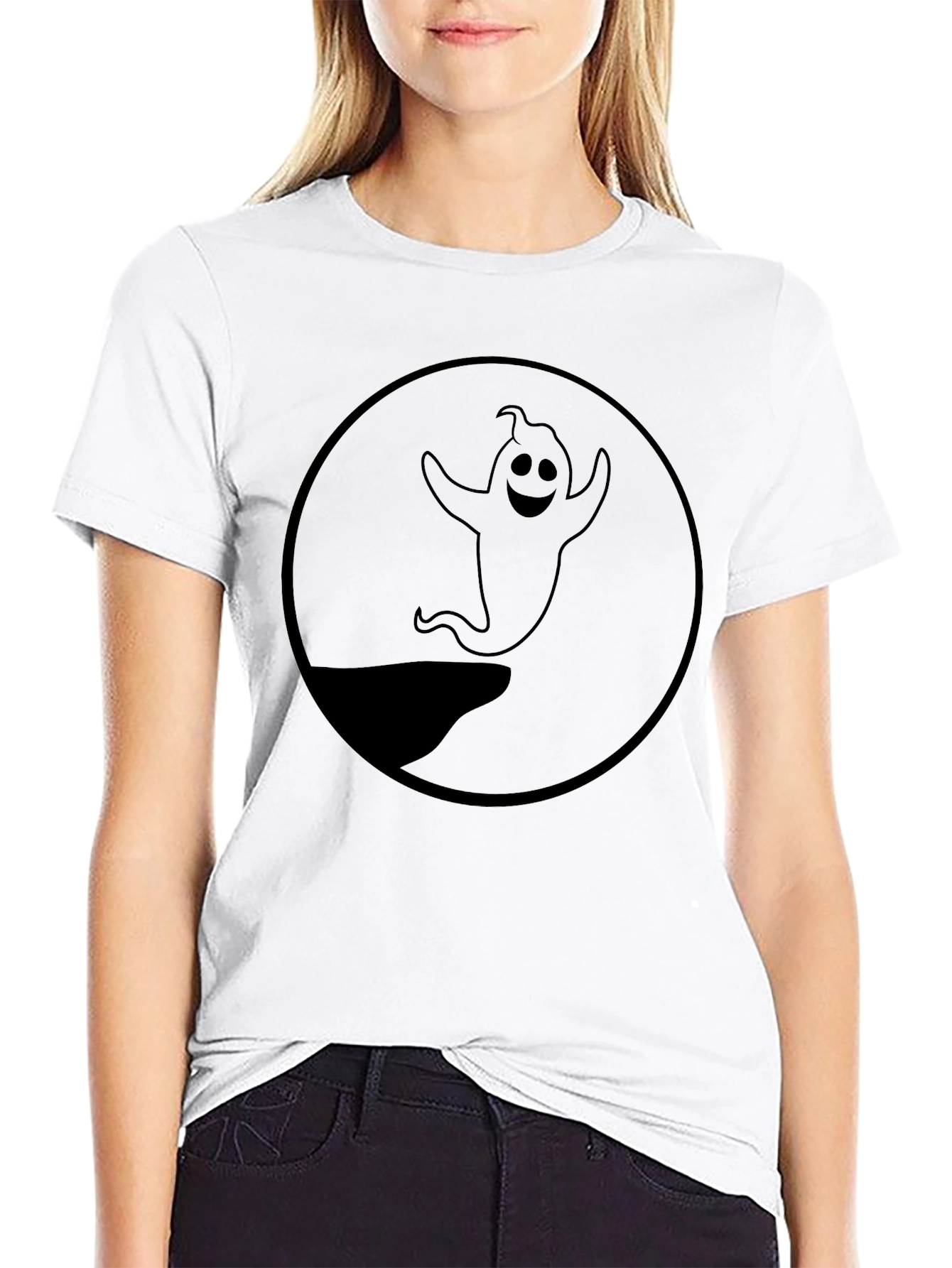 Spooky Ghost Graphic Black T-Shirt