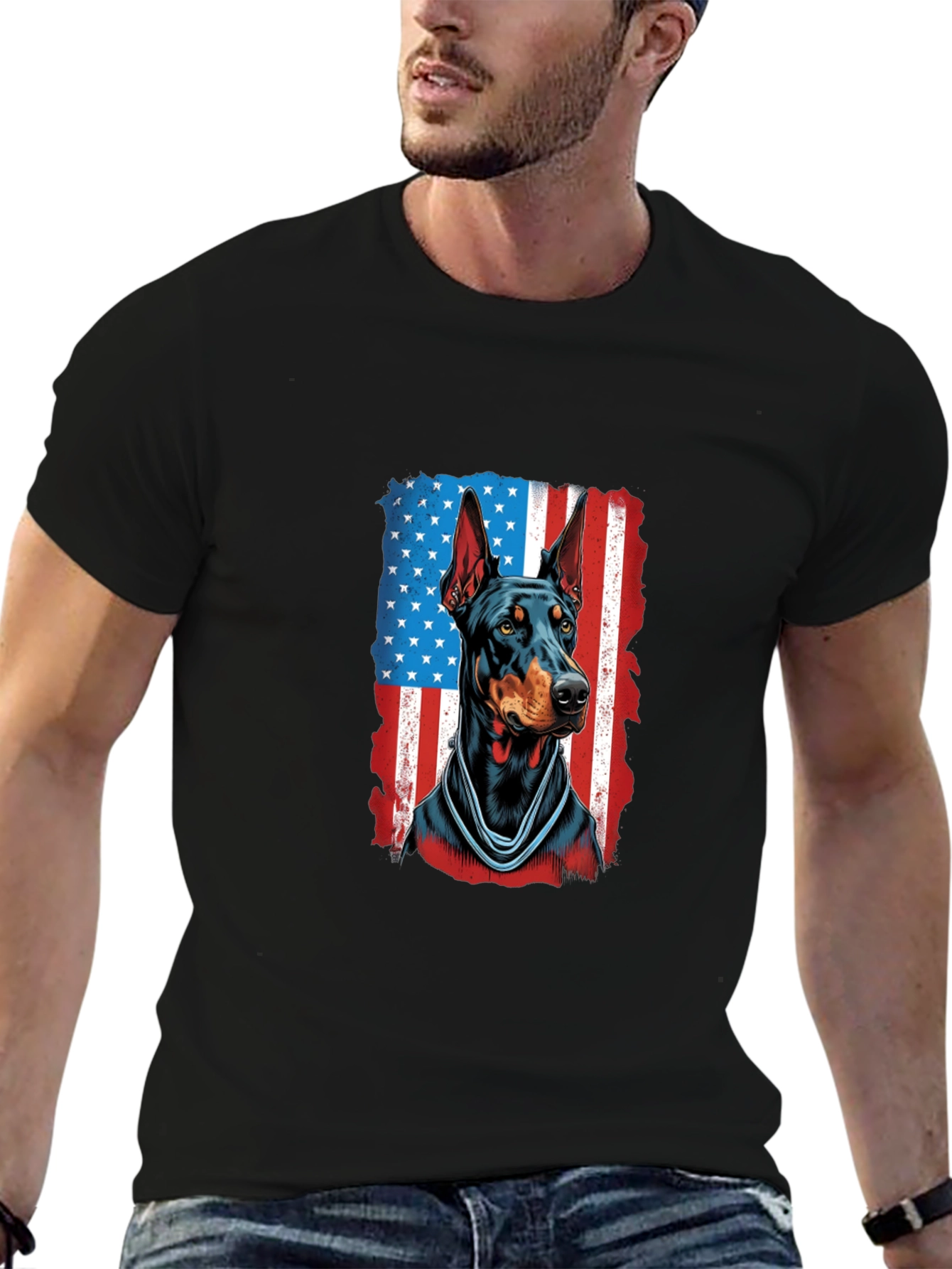 Doberman American Flag Patriotic T-Shirt