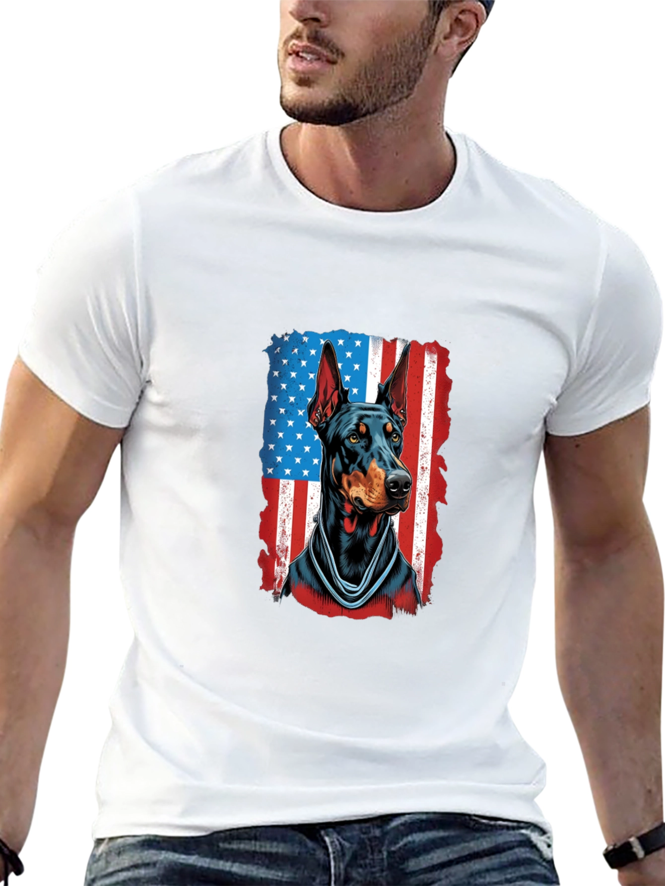 Doberman American Flag Patriotic T-Shirt