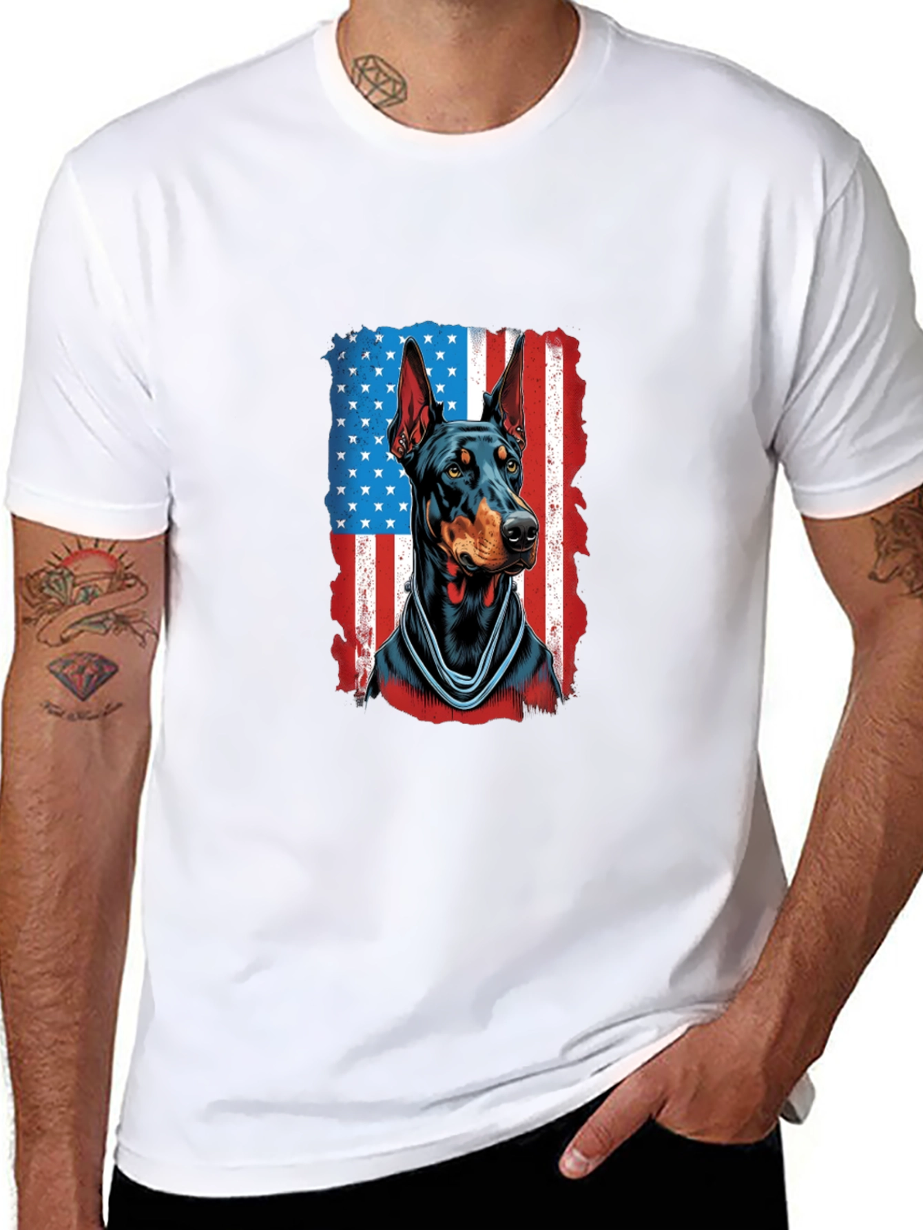 Doberman American Flag Patriotic T-Shirt