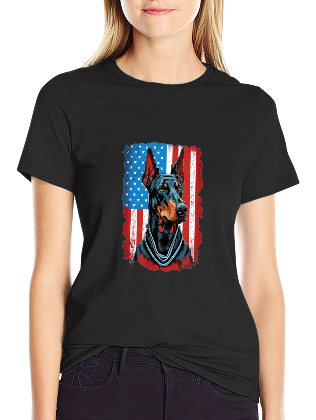 Doberman American Flag Patriotic T-Shirt