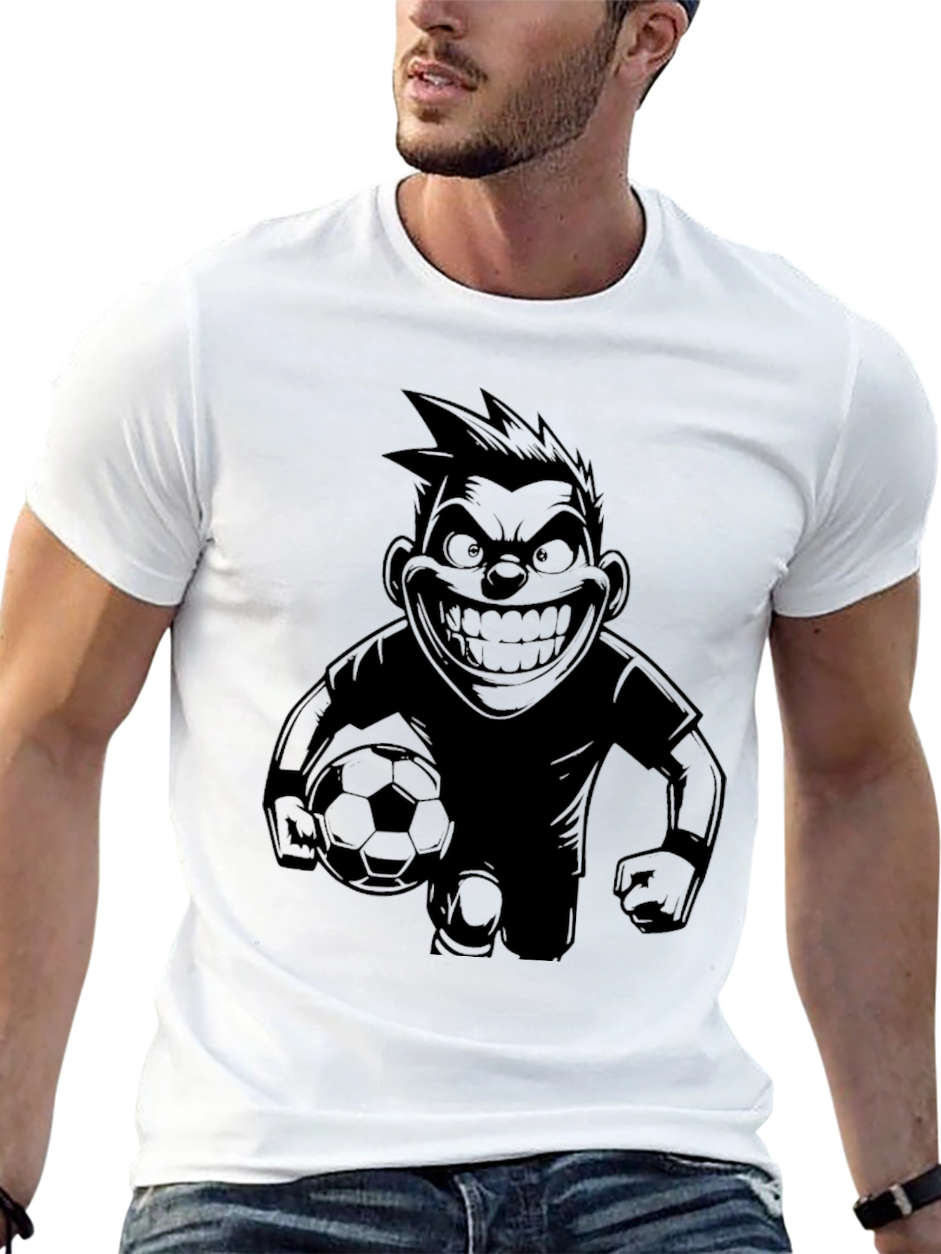 Mens Graphic Tee - Soccer Cartoon Design