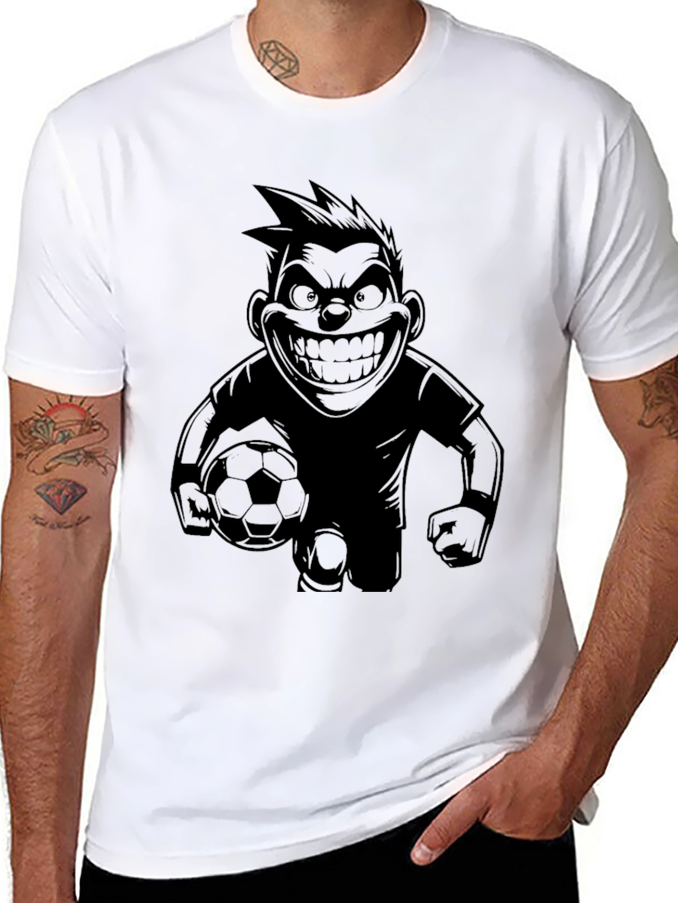 Mens Graphic Tee - Soccer Cartoon Design