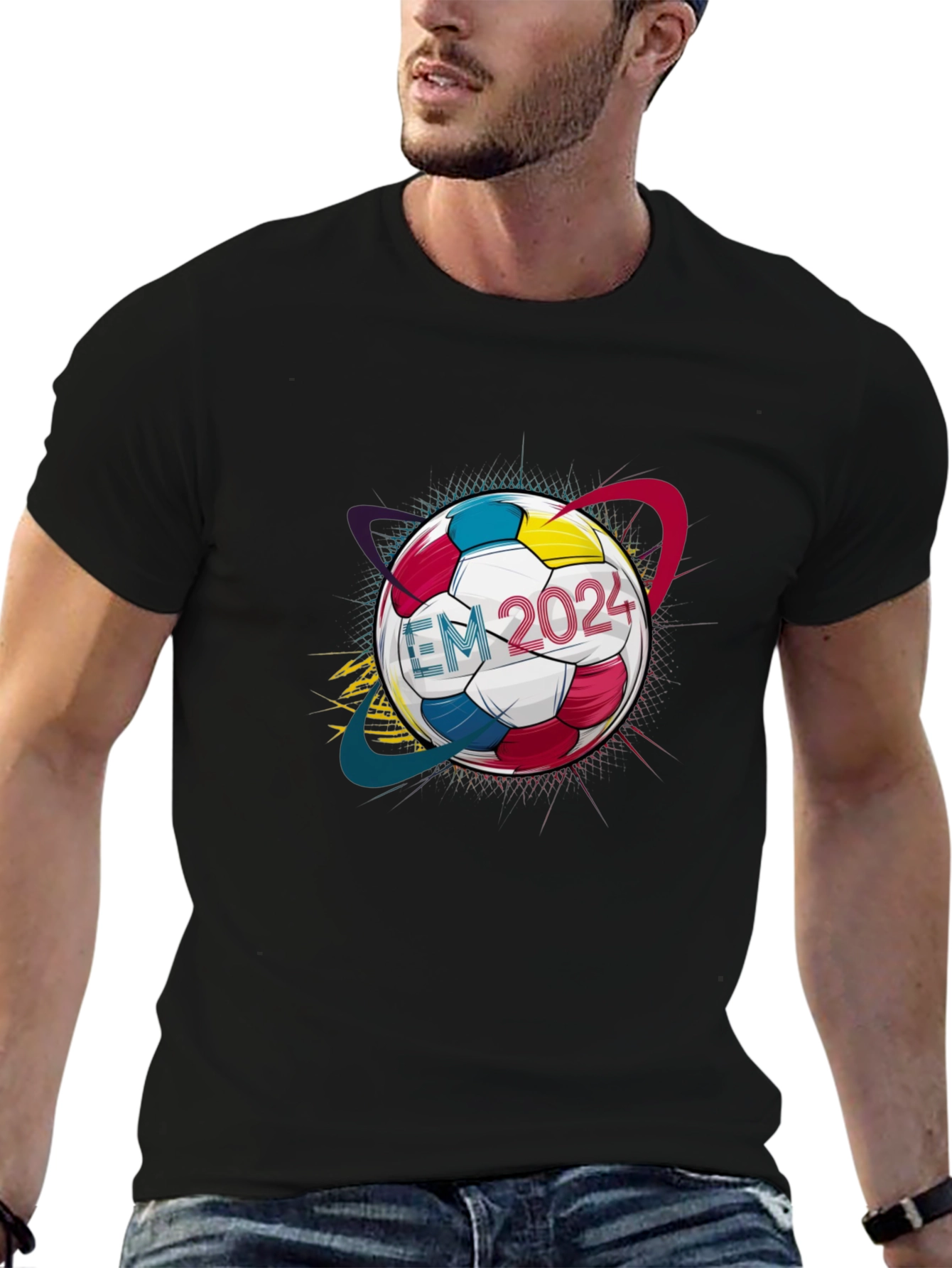 EM 2024 Soccer Ball Graphic Tee - Black