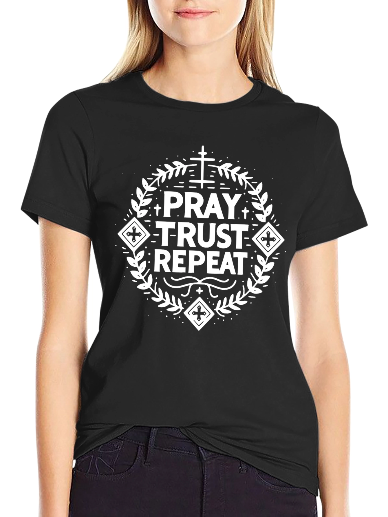 Pray Trust Repeat Graphic Tee - Christian Faith T-Shirt