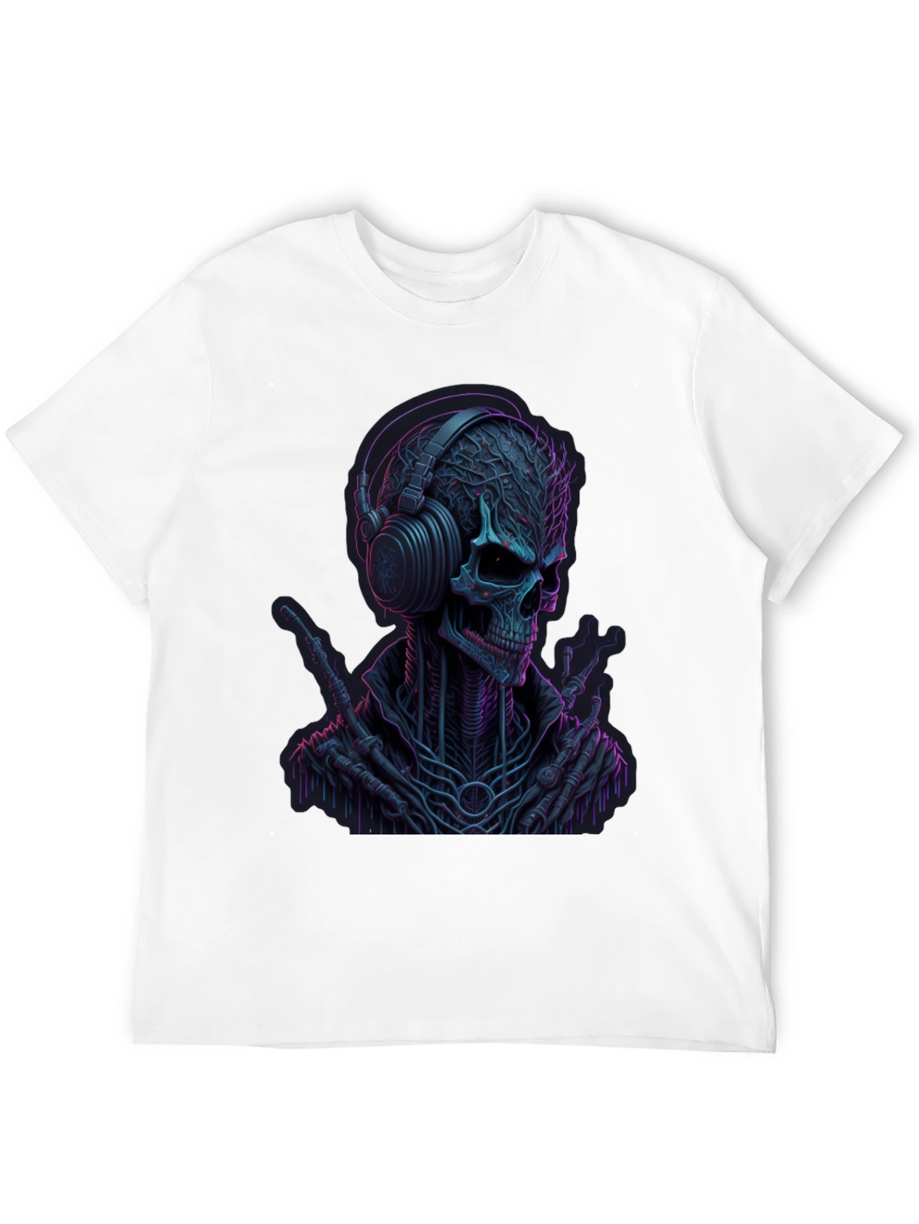 Neon Skull Headphones Graphic Tee - Darkwave Style