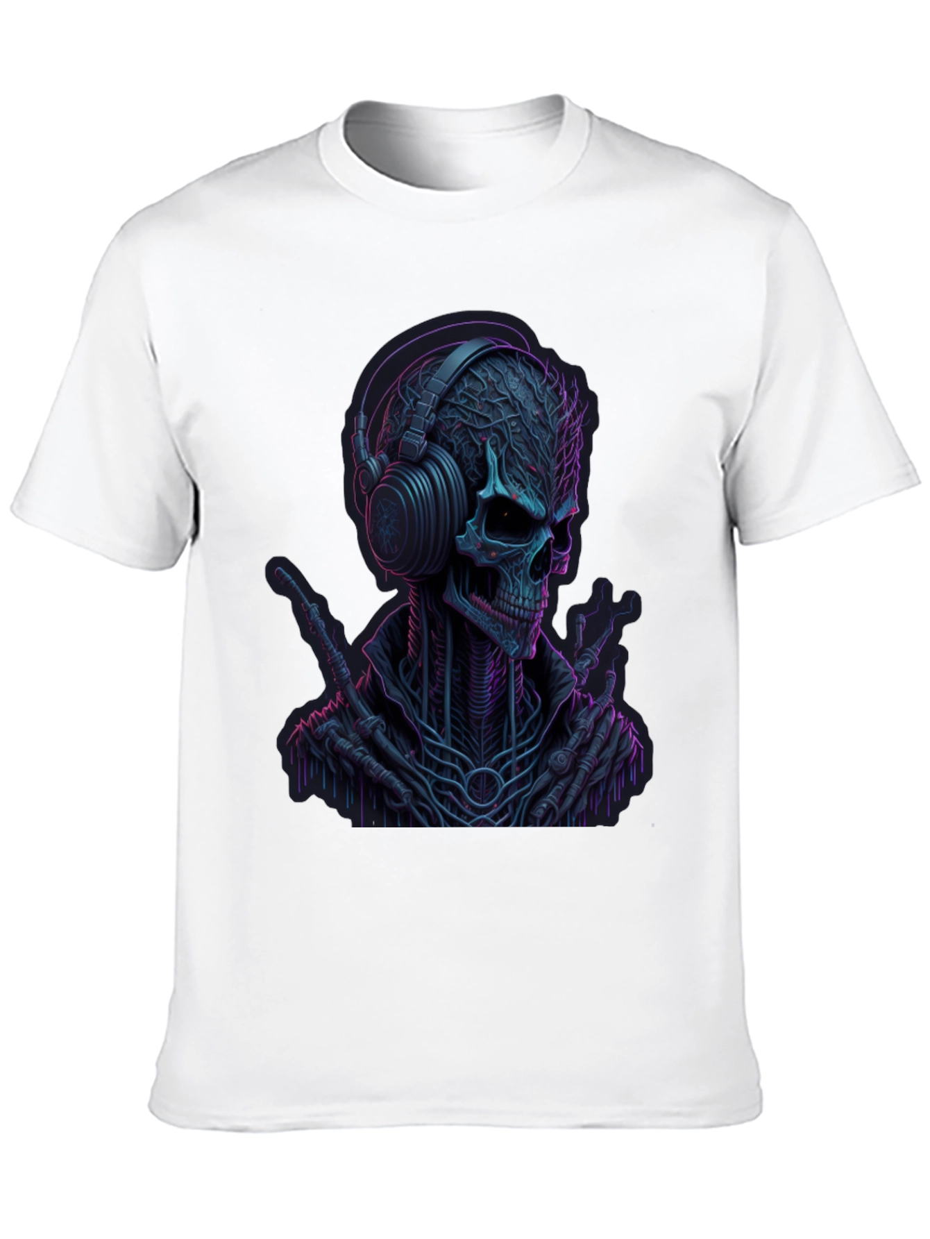 Neon Skull Headphones Graphic Tee - Darkwave Style