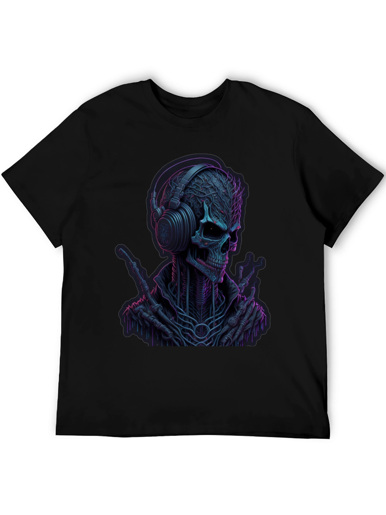 Neon Skull Headphones Graphic Tee - Darkwave Style
