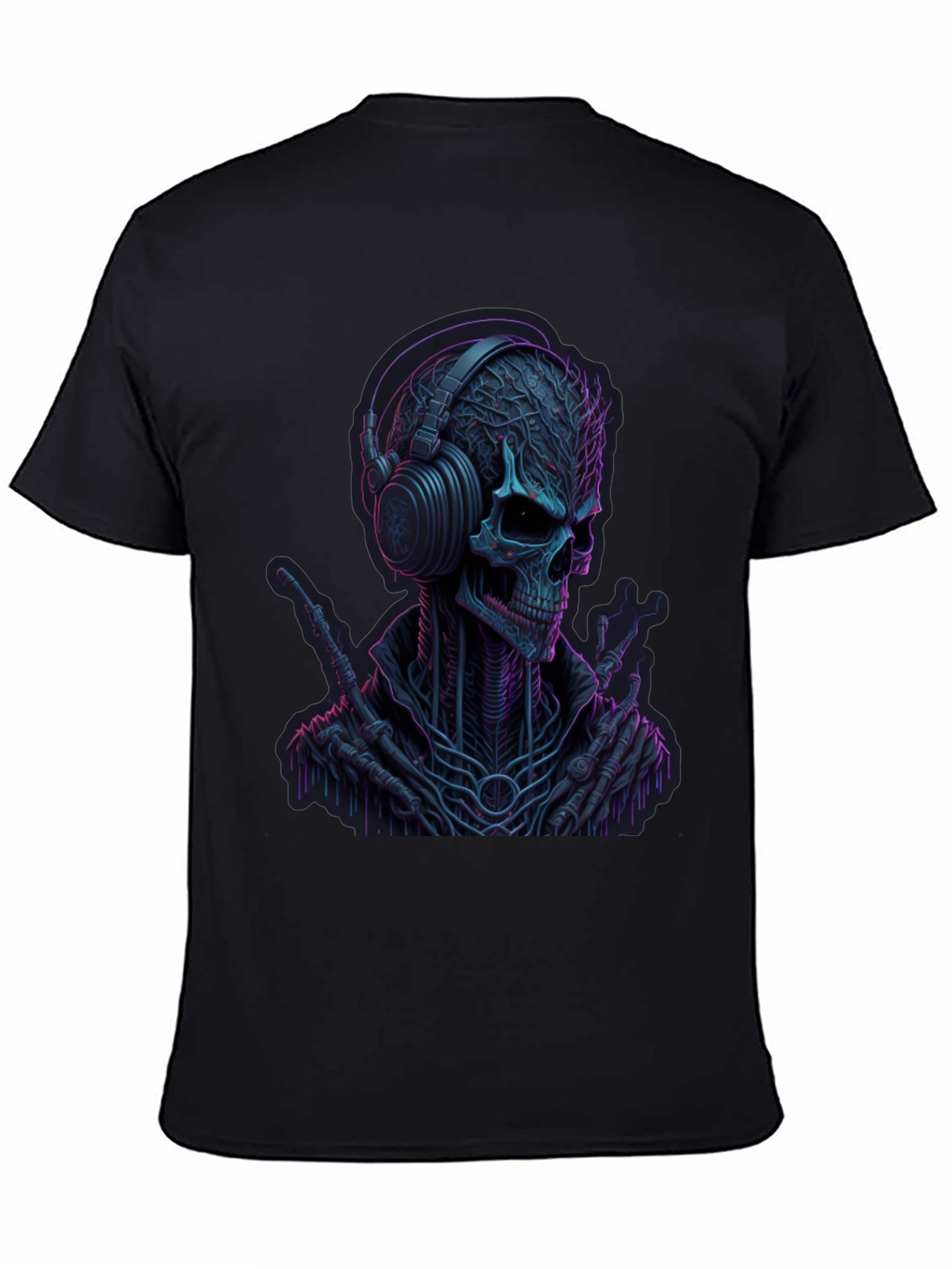 Neon Skull Headphones Graphic Tee - Darkwave Style
