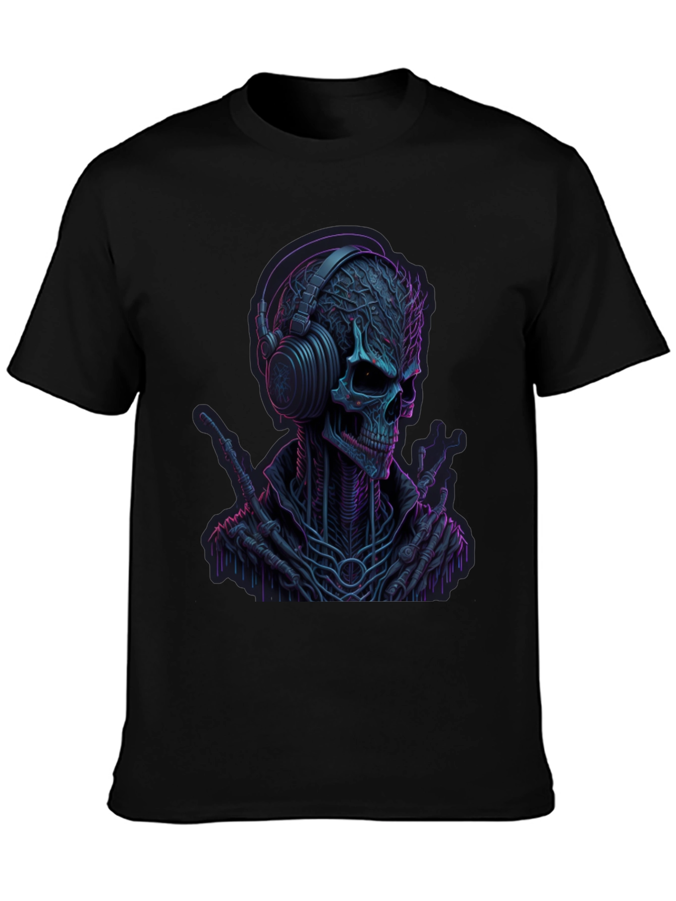 Neon Skull Headphones Graphic Tee - Darkwave Style