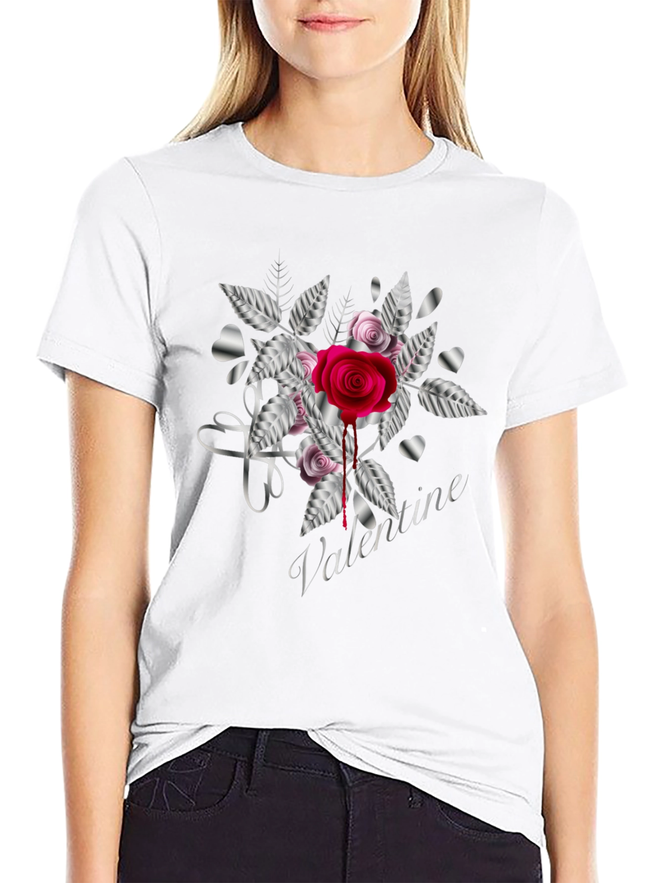 Valentines Rose Black T-Shirt