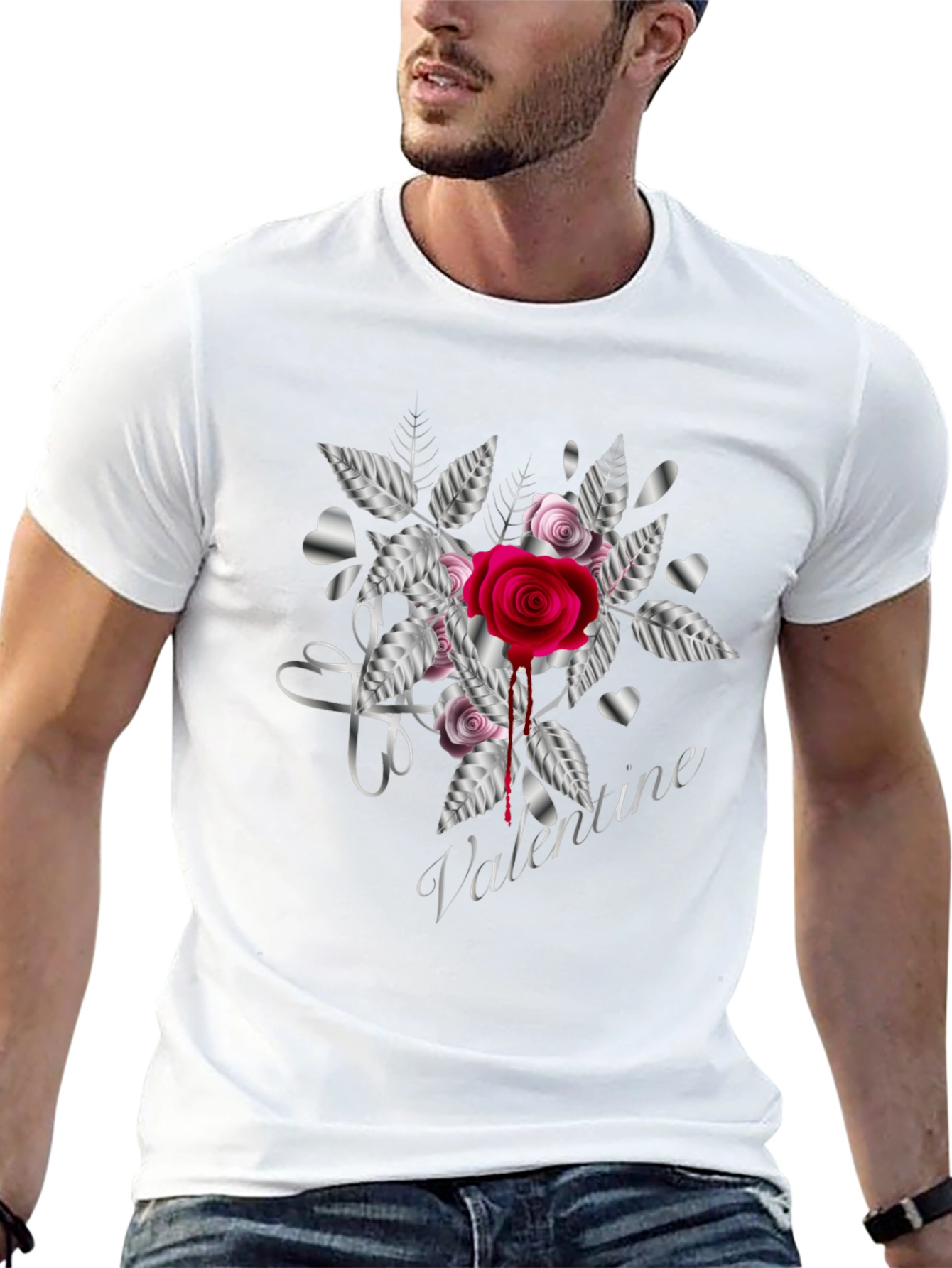 Valentines Rose Black T-Shirt