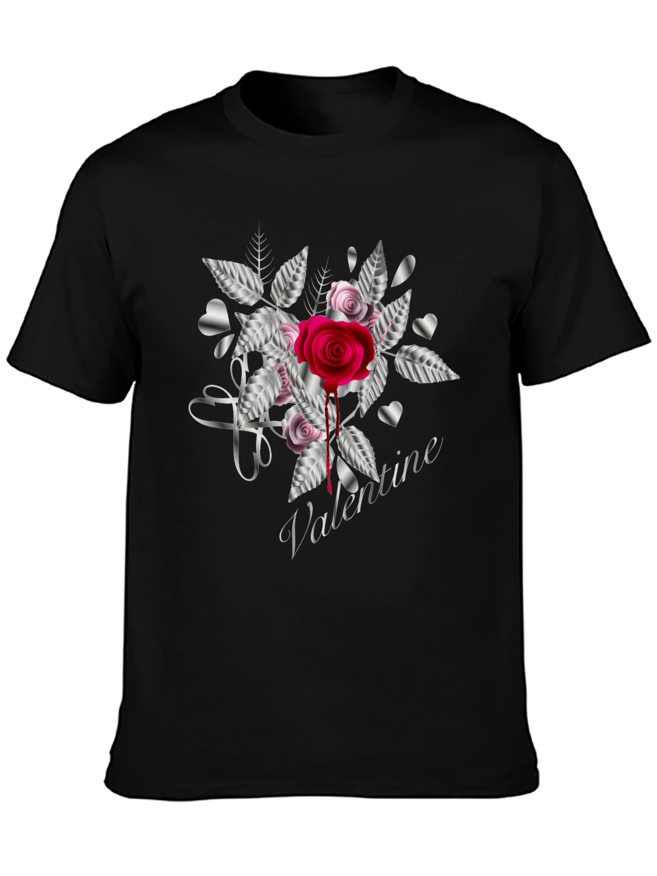 Valentines Rose Black T-Shirt