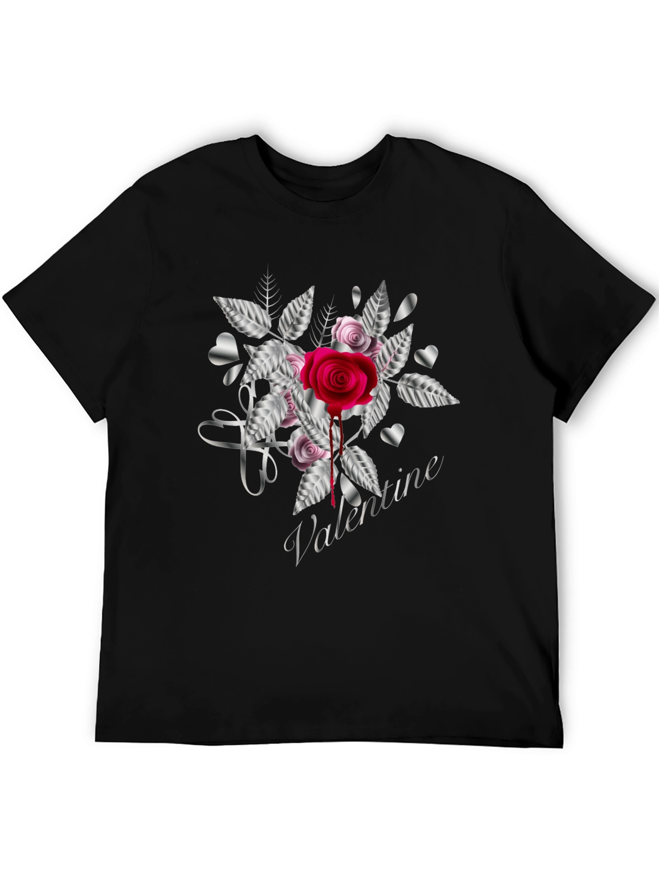 Valentines Rose Black T-Shirt