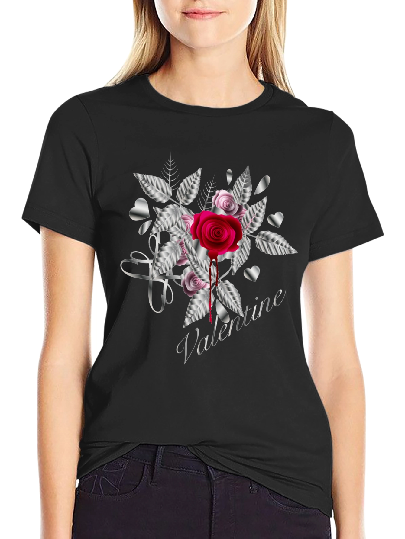 Valentines Rose Black T-Shirt