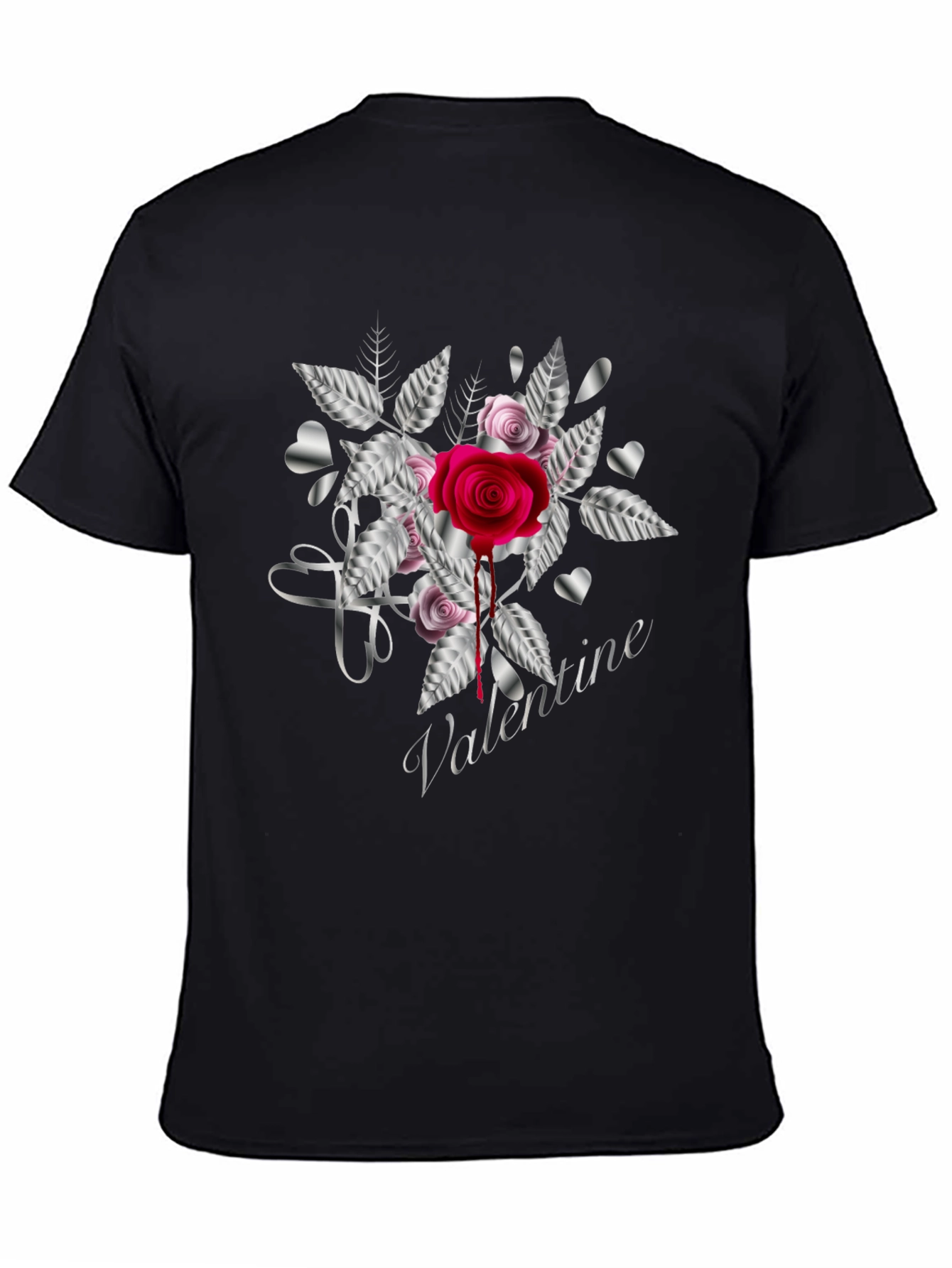 Valentines Rose Black T-Shirt