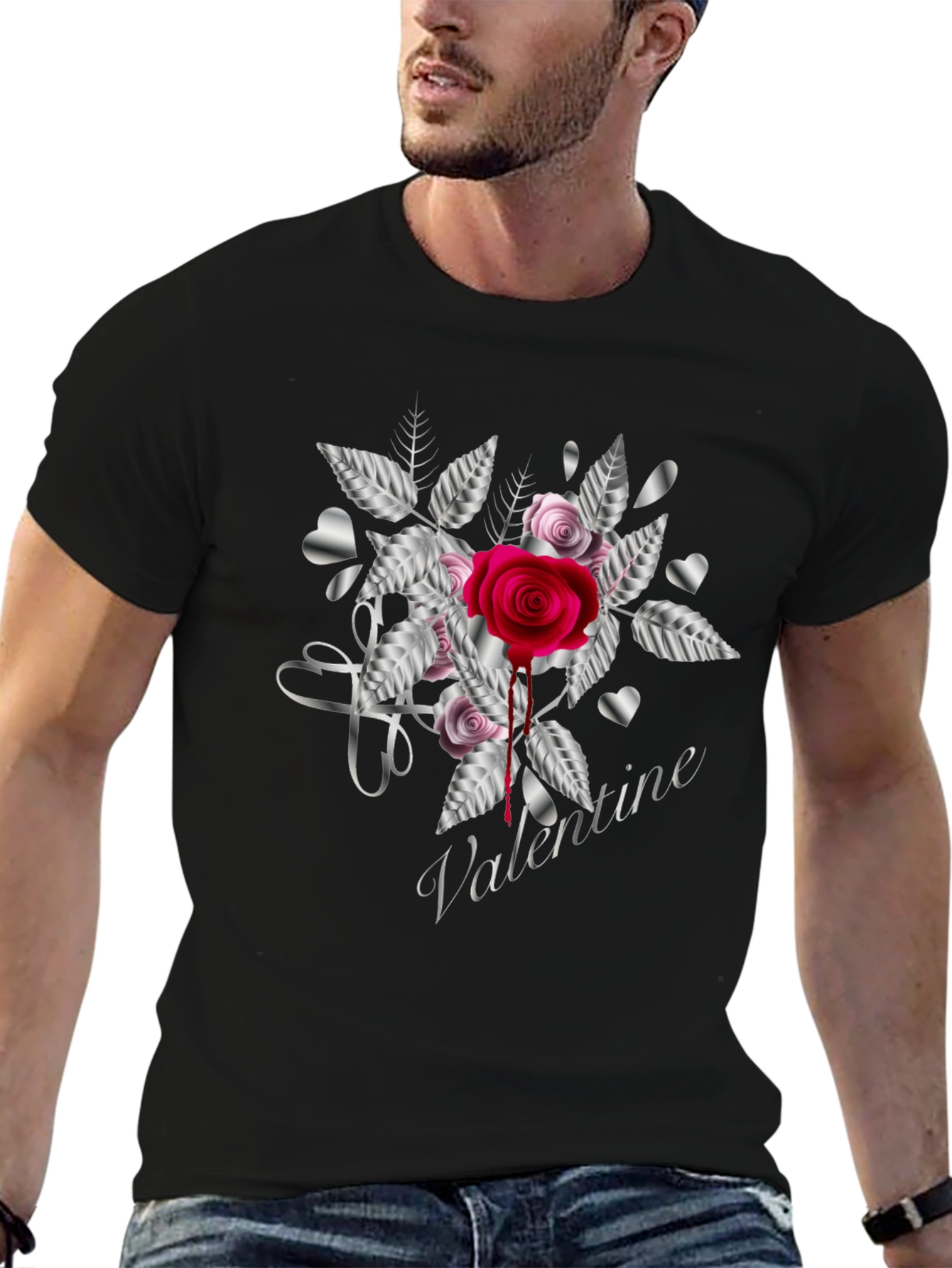 Valentines Rose Black T-Shirt