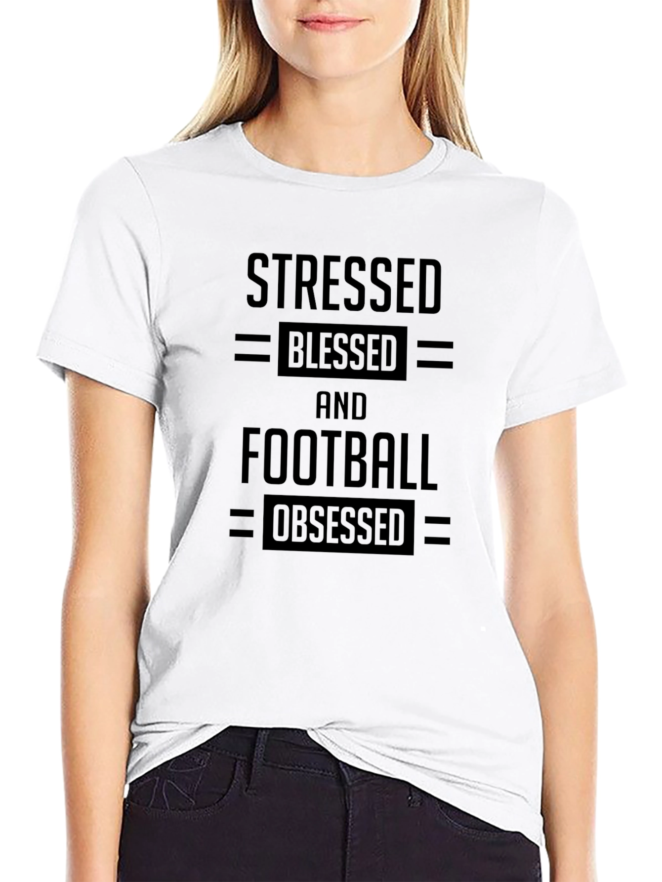 Stressed Blessed Football Obsessed Black T-Shirt