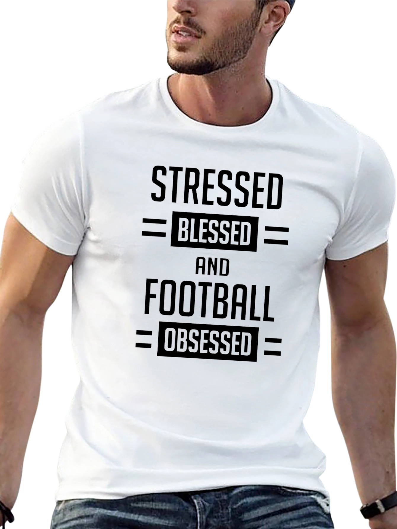 Stressed Blessed Football Obsessed Black T-Shirt