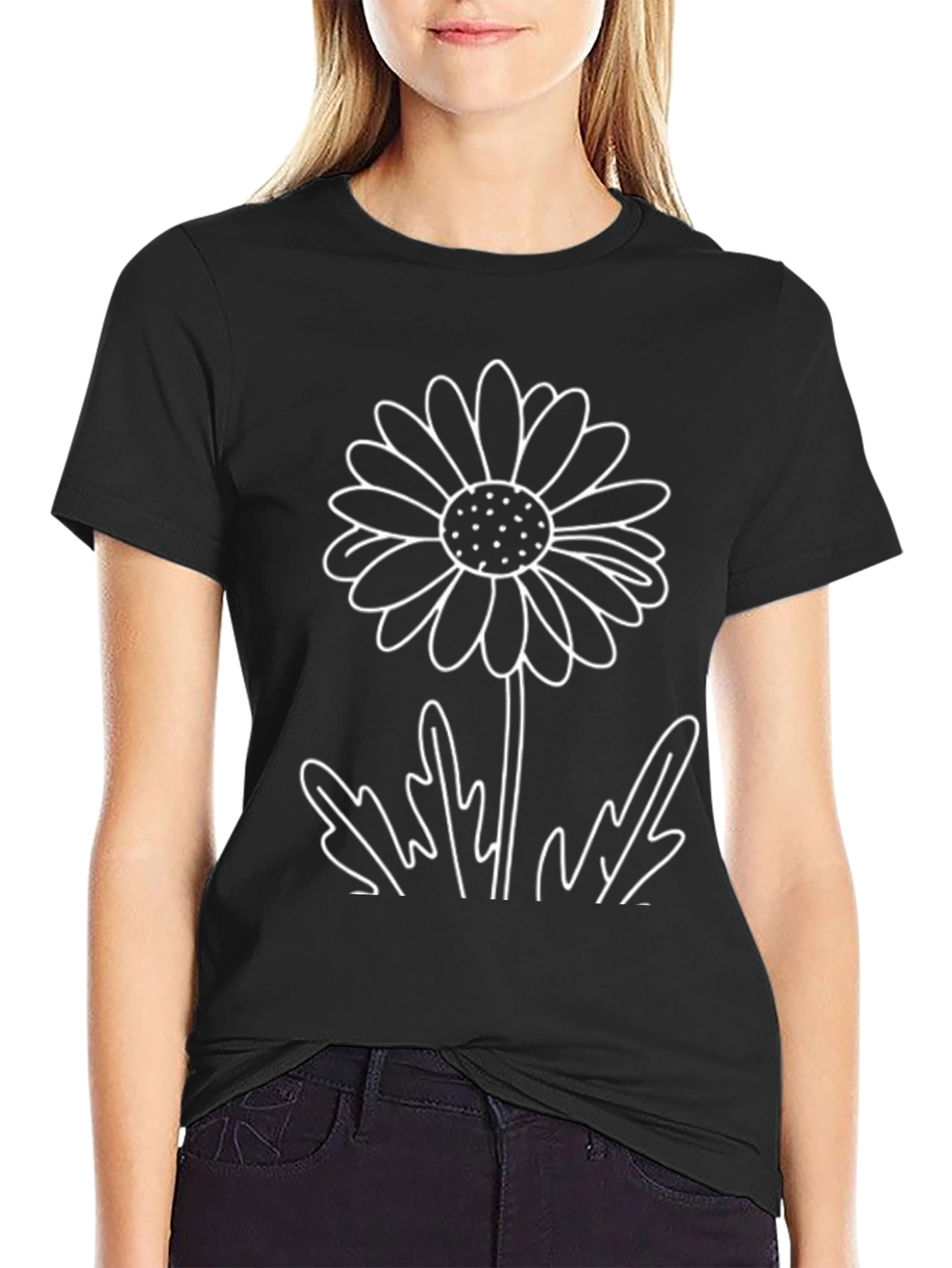Daisy Graphic Tee - Classic Black Cotton T-Shirt