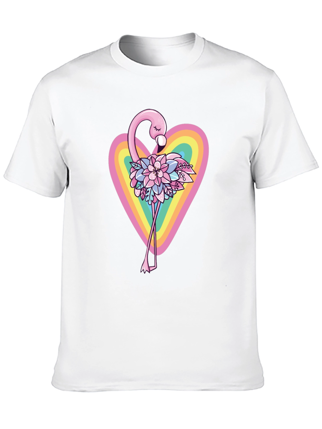 Flamingo Floral Heart Black T-Shirt