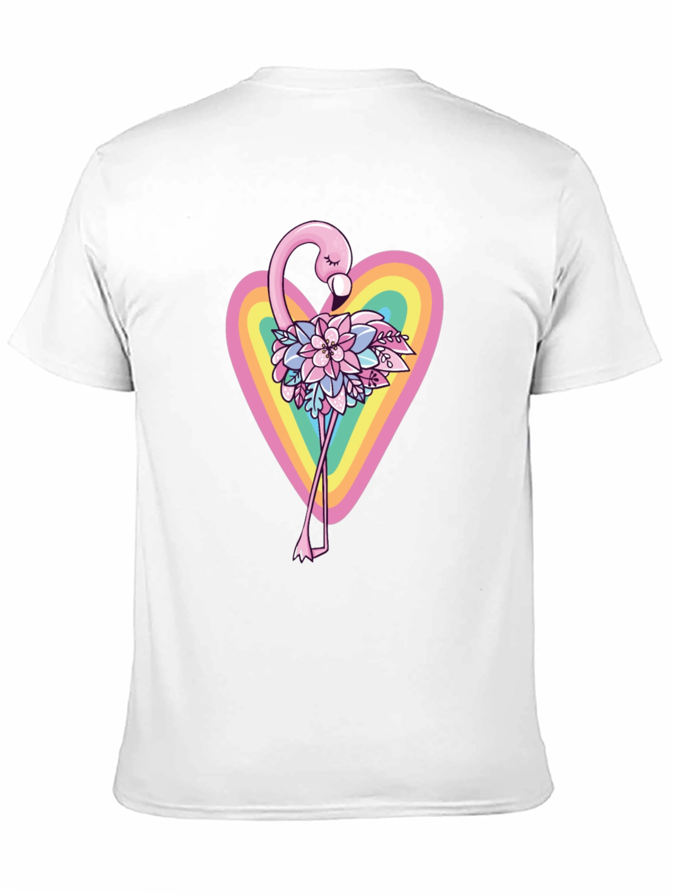 Flamingo Floral Heart Black T-Shirt