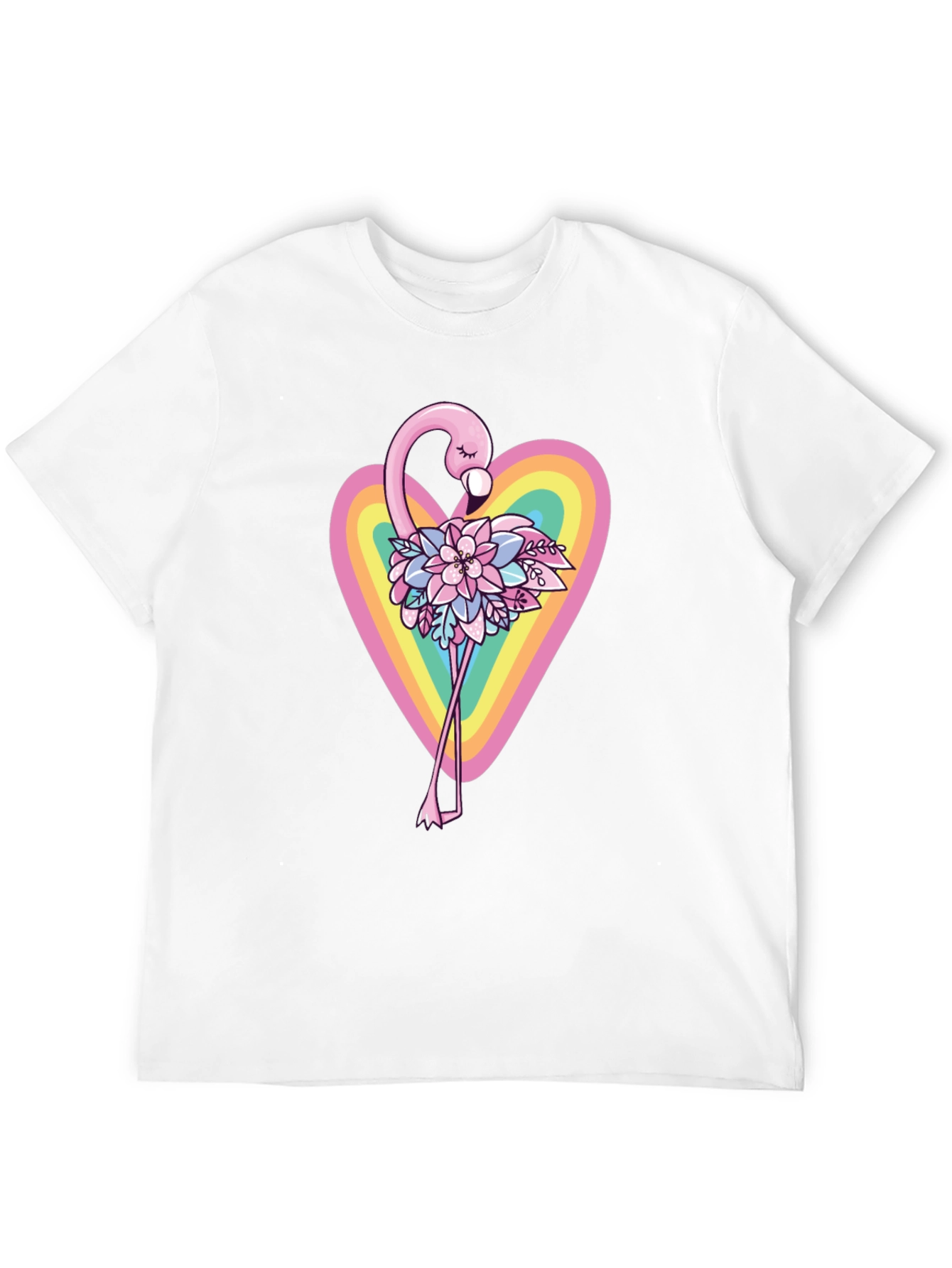 Flamingo Floral Heart Black T-Shirt