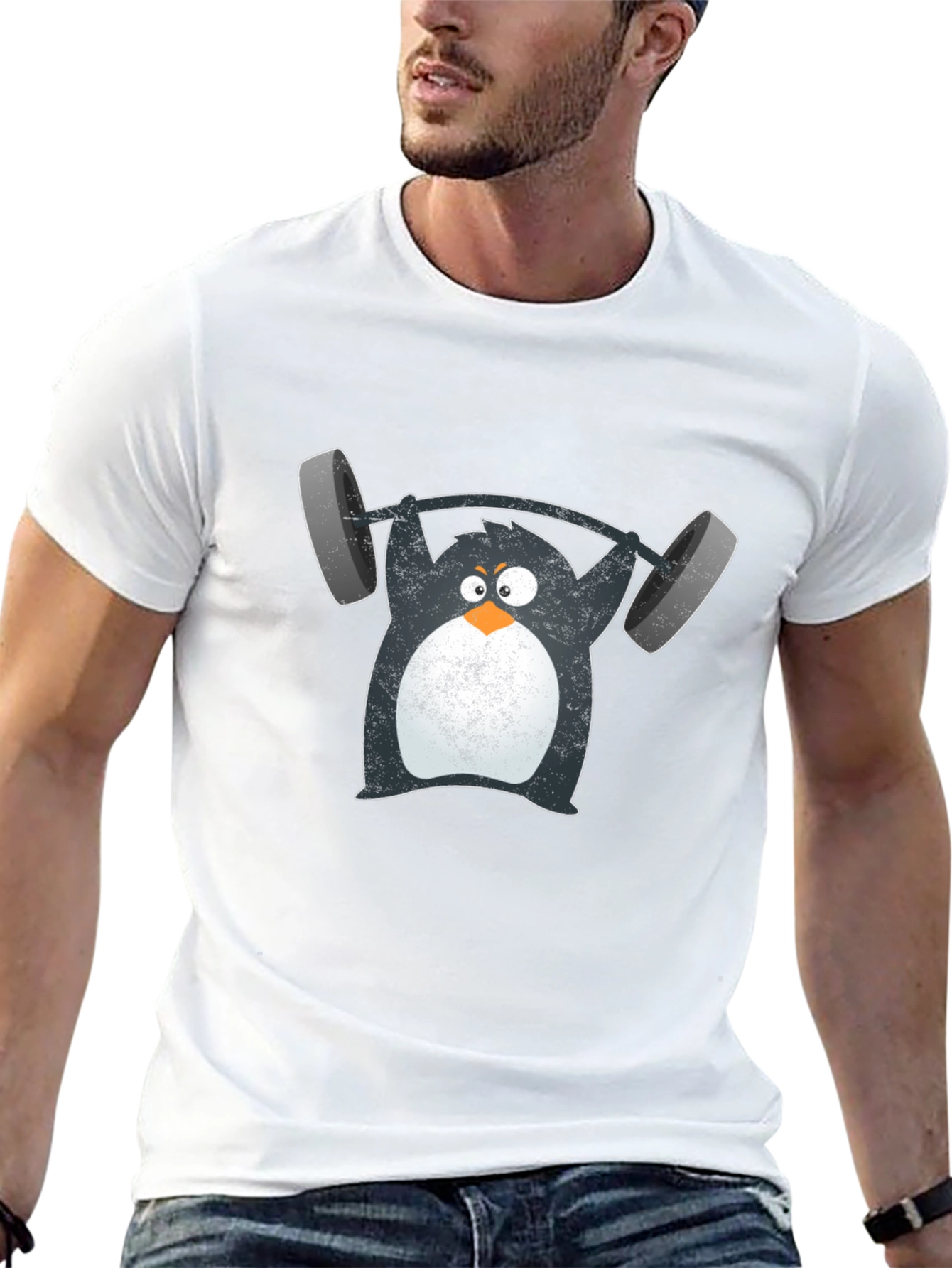 Penguin Weightlifting Graphic Tee - Black