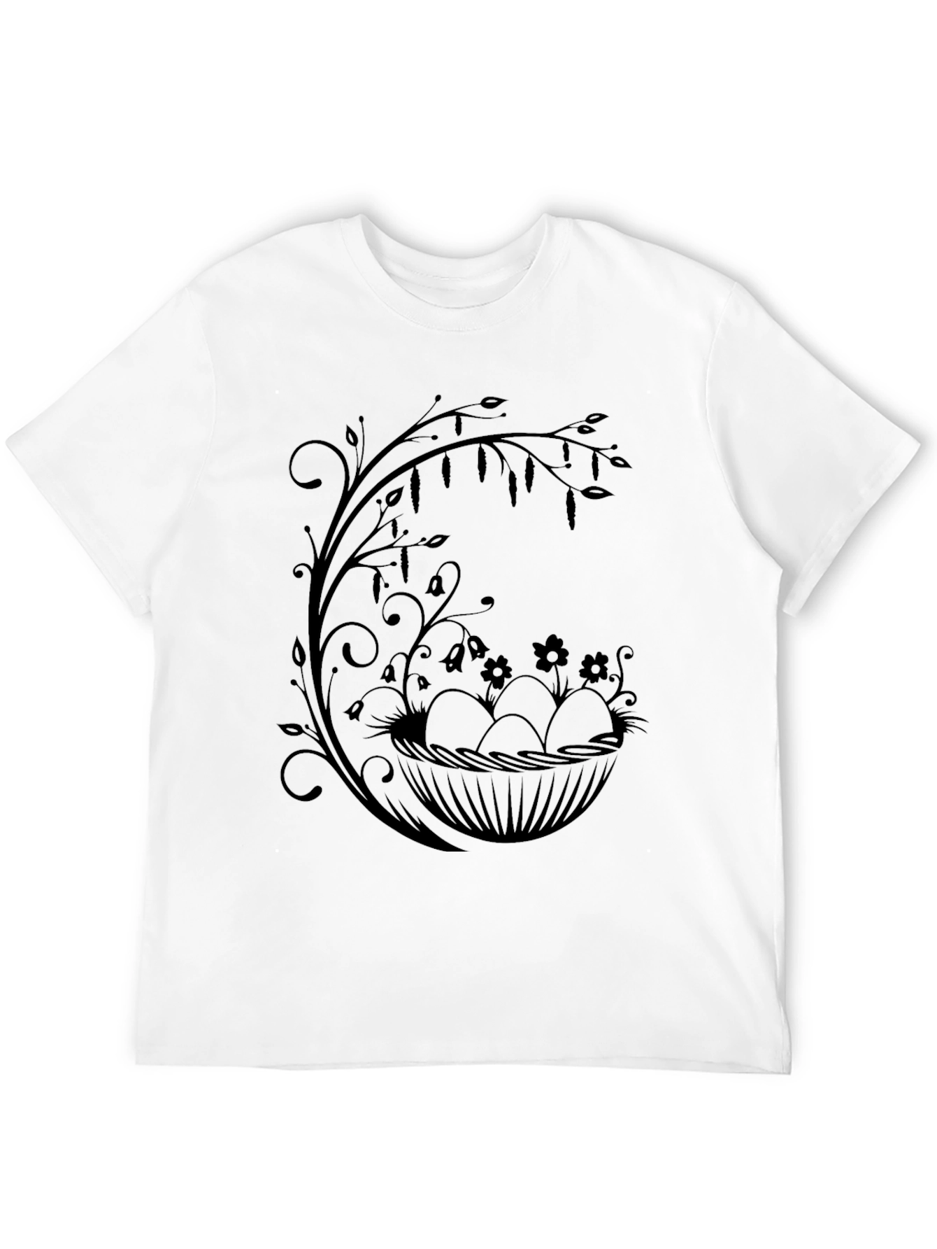 Floral Easter Egg Nest Graphic Tee - Black