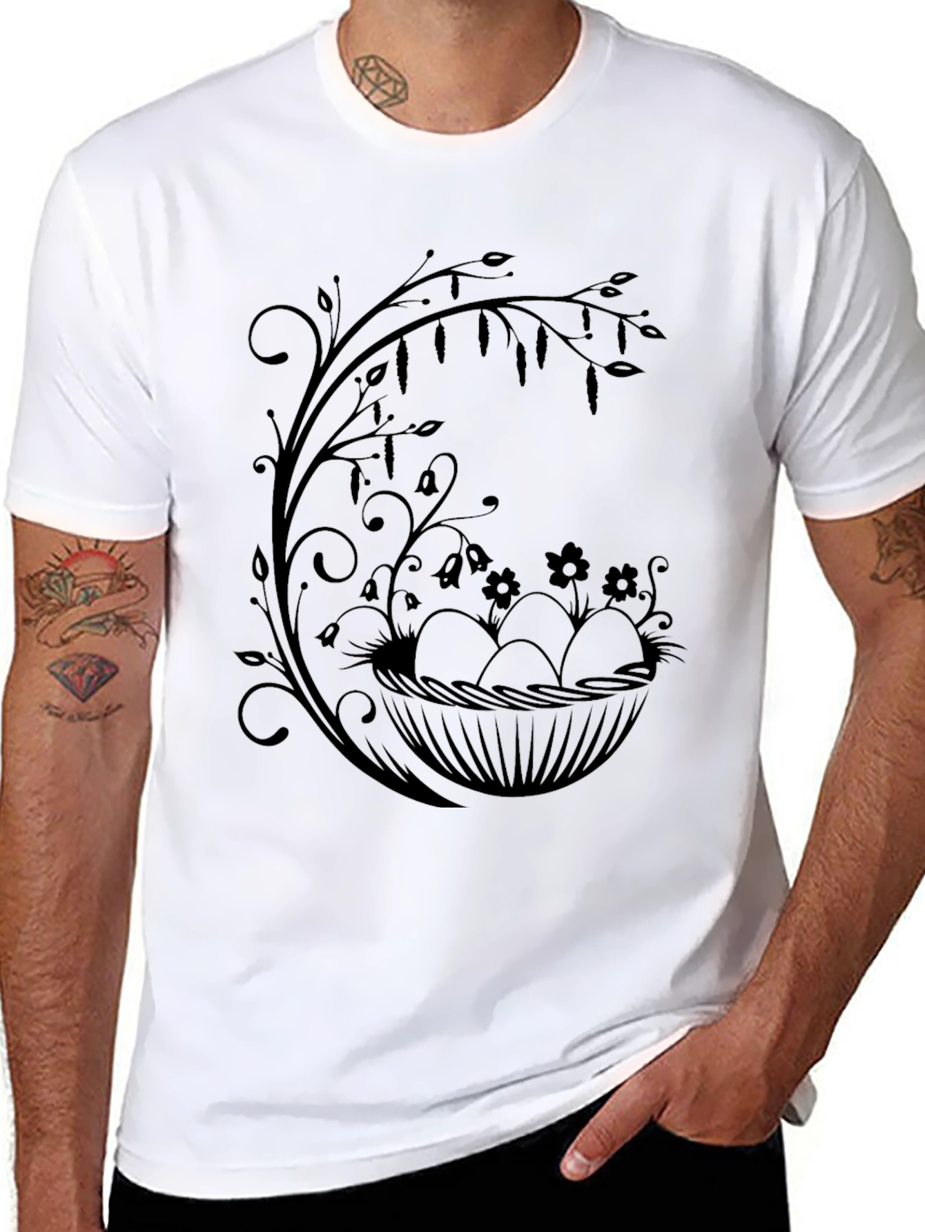 Floral Easter Egg Nest Graphic Tee - Black
