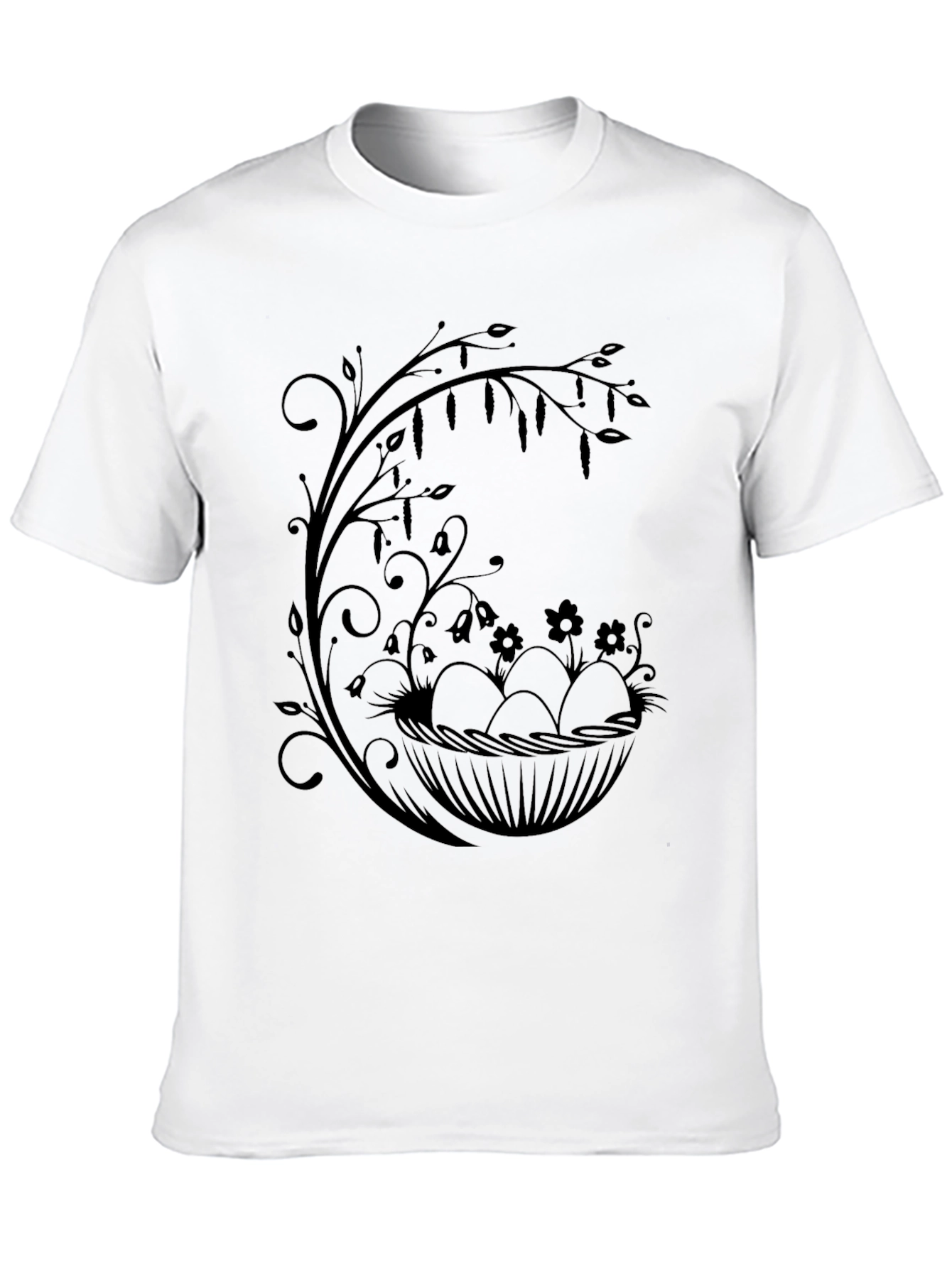 Floral Easter Egg Nest Graphic Tee - Black