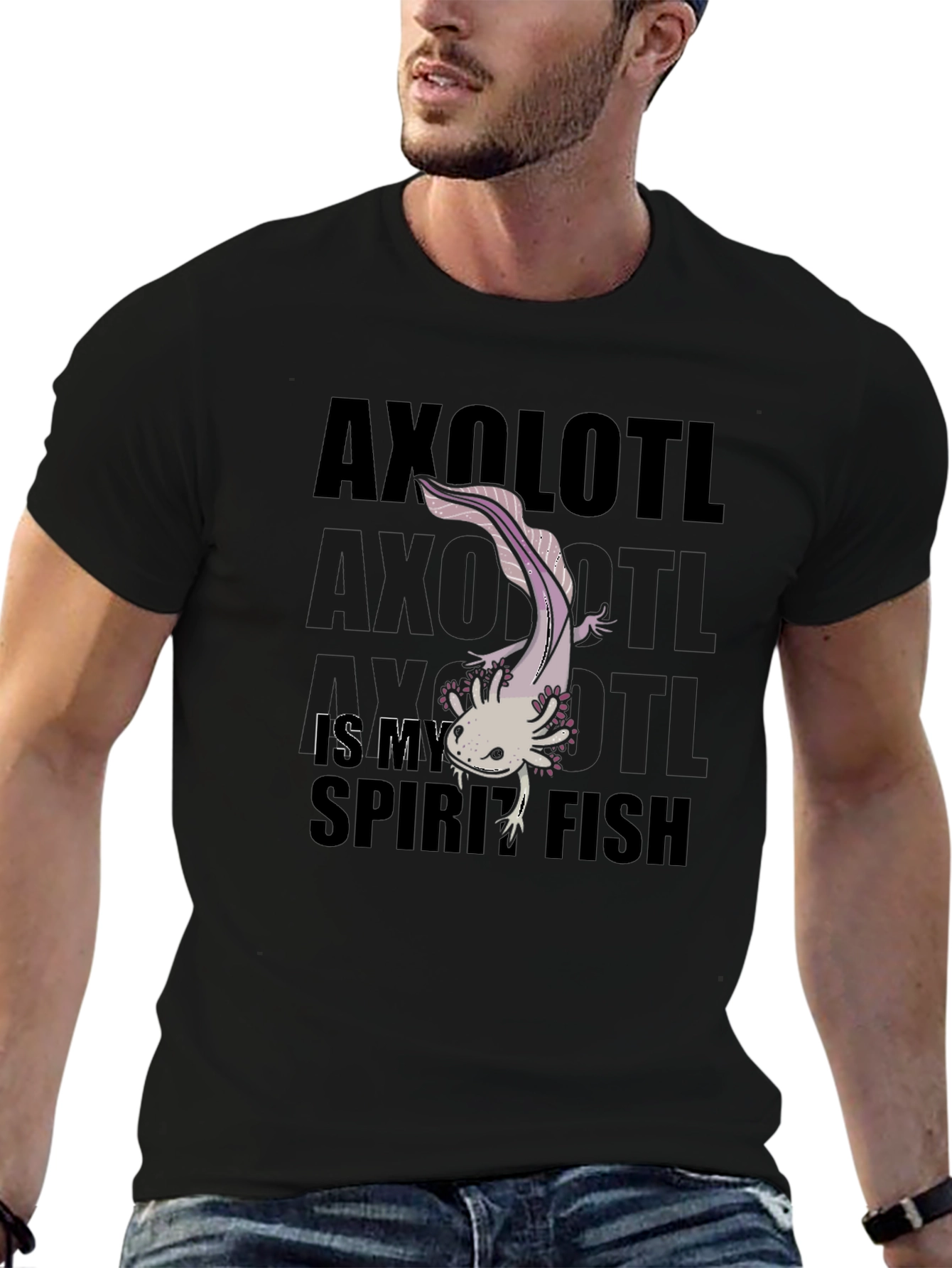 Axolotl Spirit Fish Black Graphic T-Shirt