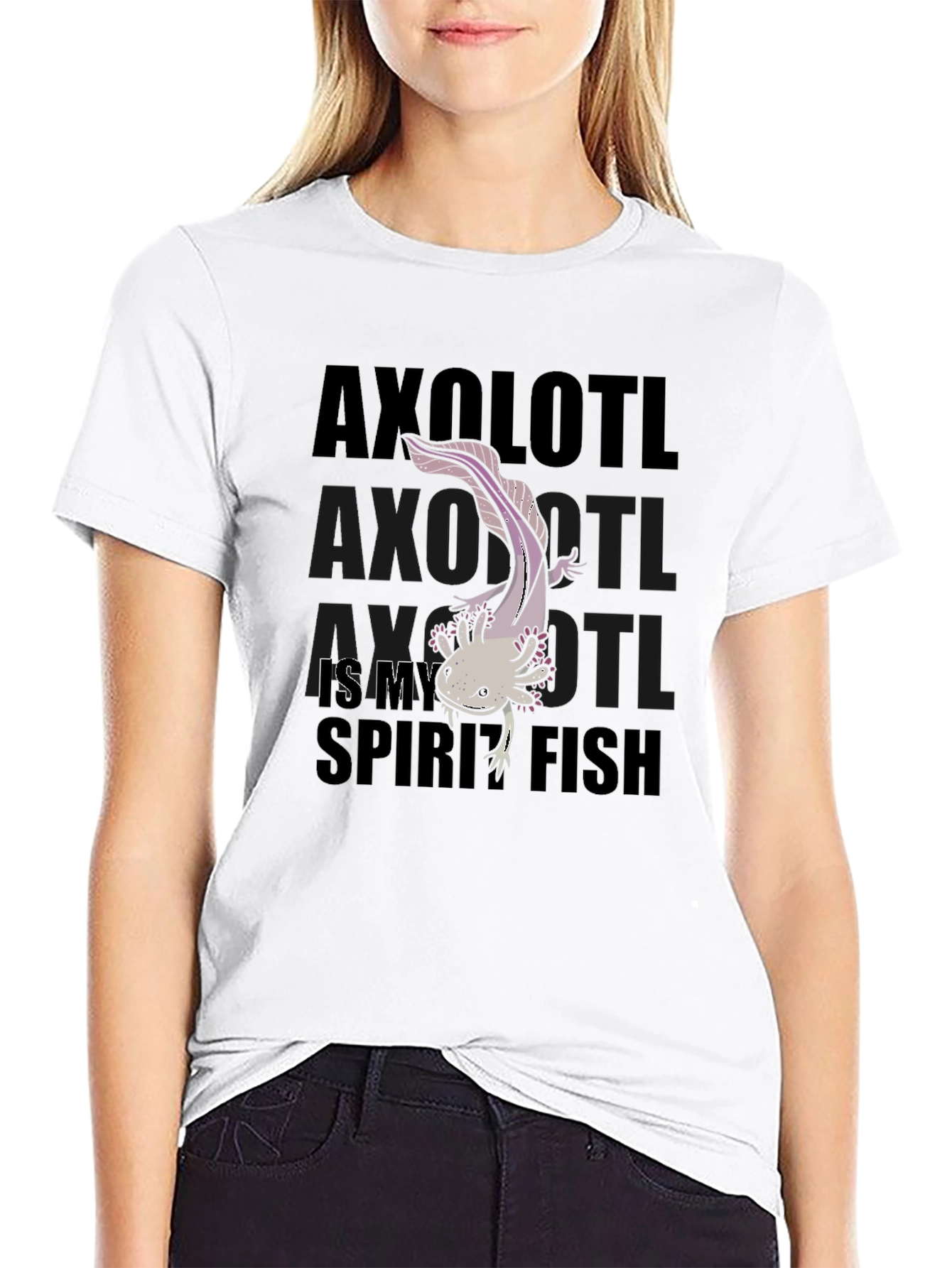 Axolotl Spirit Fish Black Graphic T-Shirt