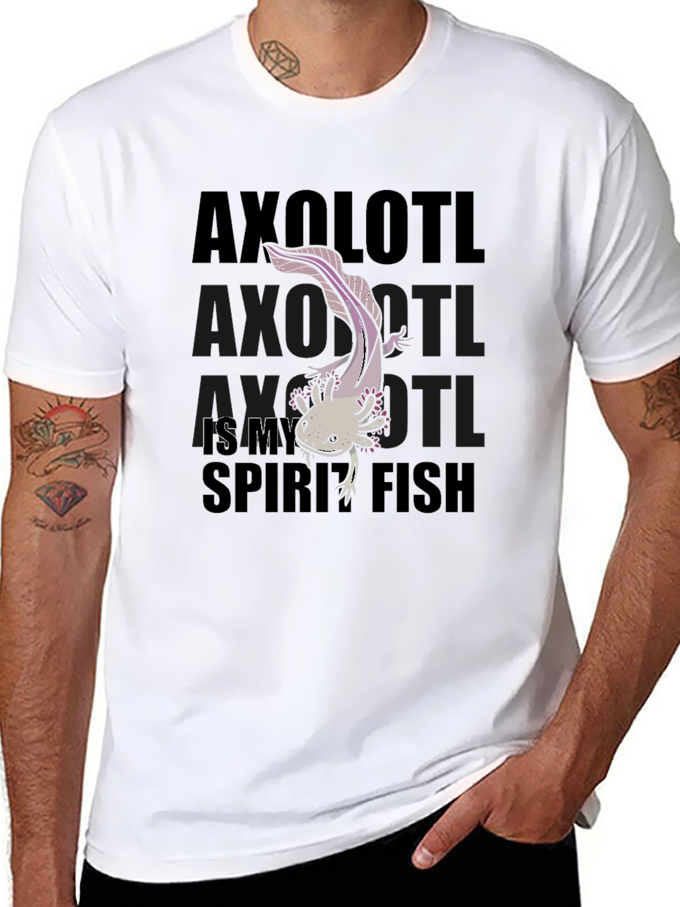 Axolotl Spirit Fish Black Graphic T-Shirt