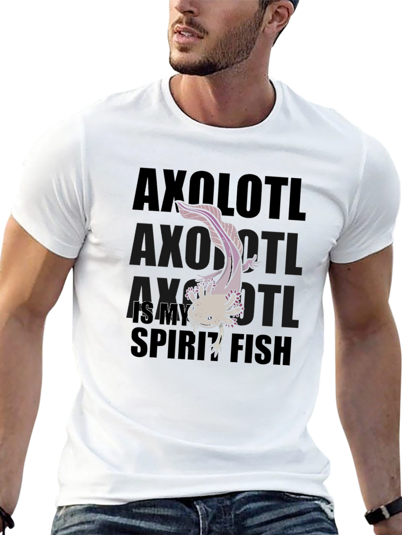 Axolotl Spirit Fish Black Graphic T-Shirt