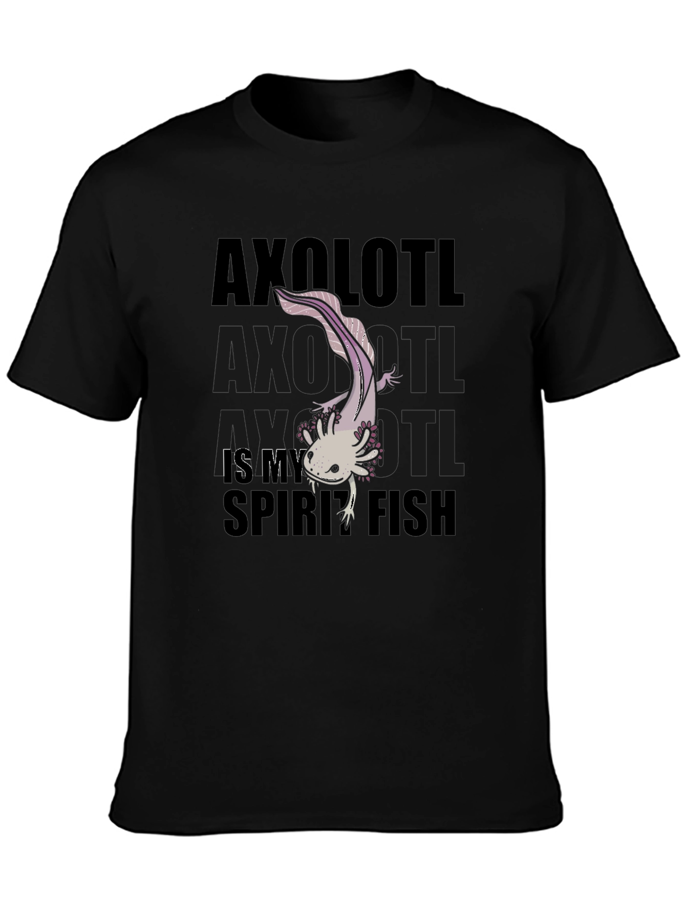 Axolotl Spirit Fish Black Graphic T-Shirt