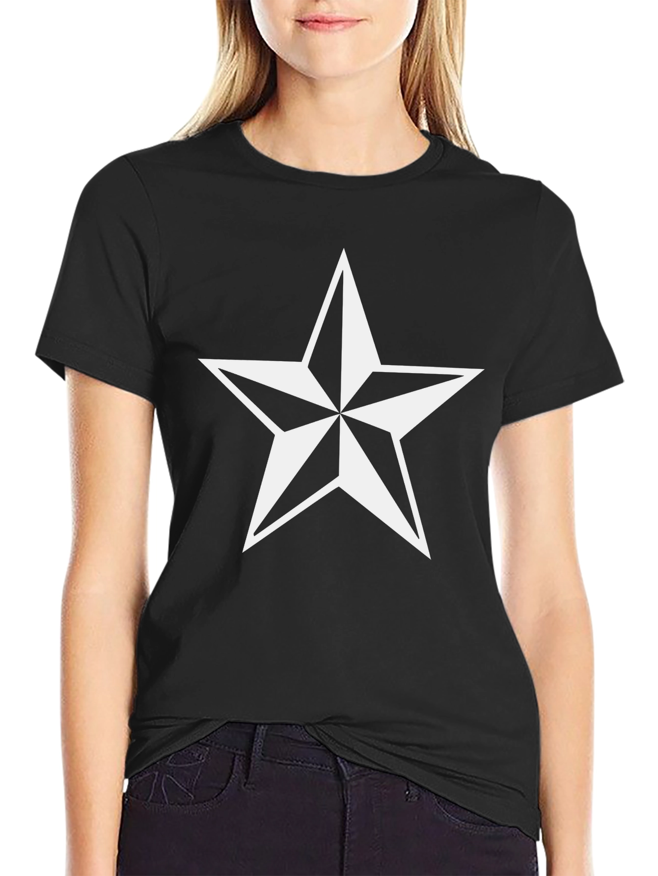 Black Tee with White Star Graphic