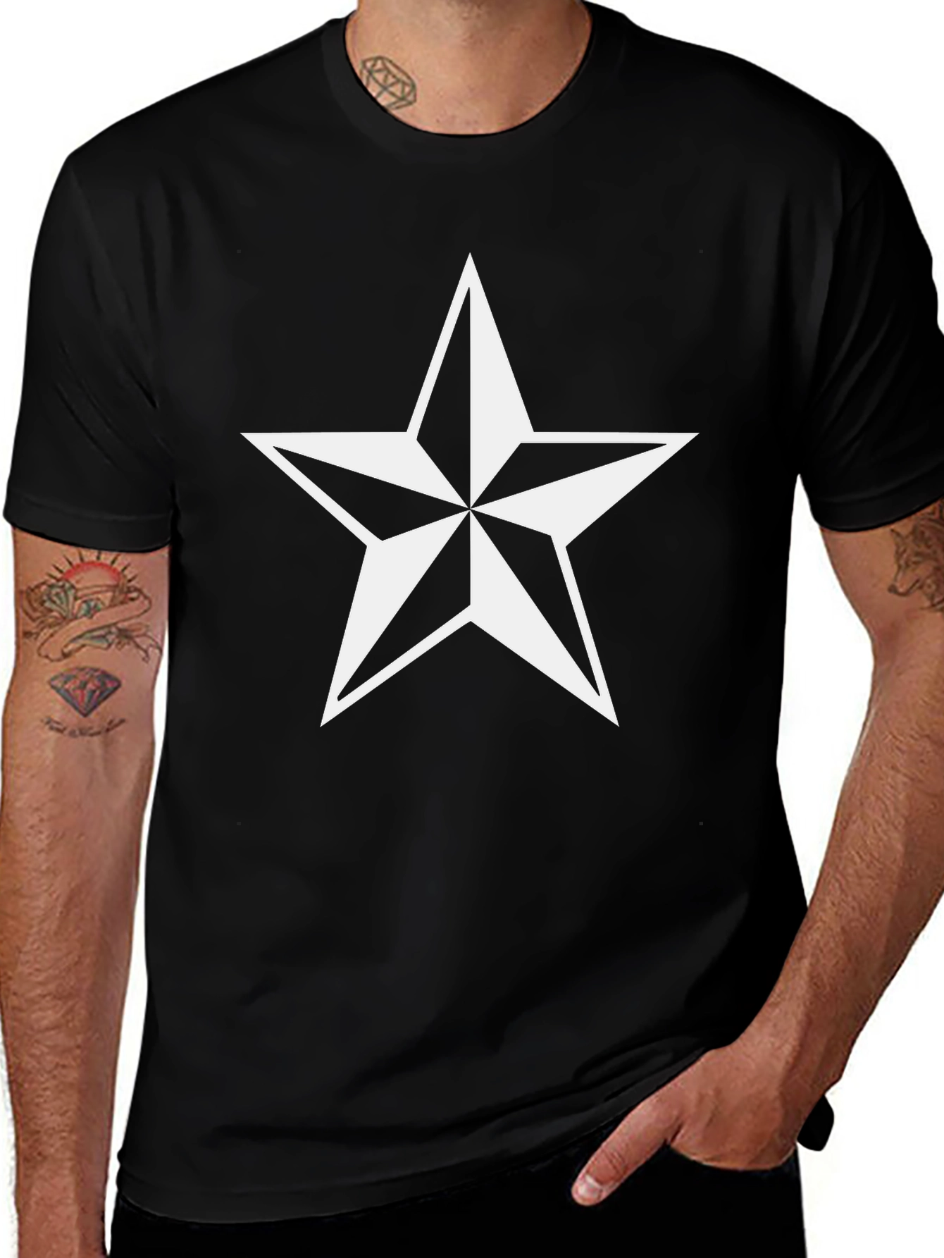 Black Tee with White Star Graphic