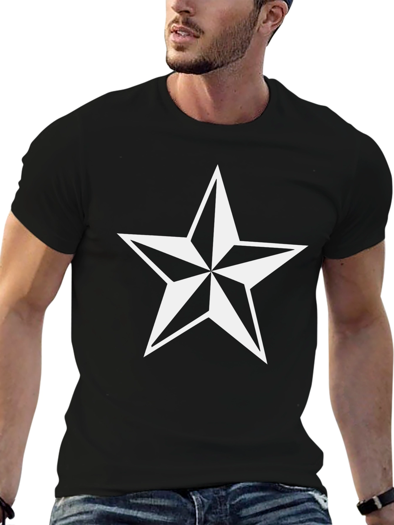 Black Tee with White Star Graphic