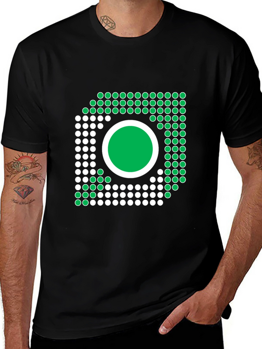 D Graphic Black T-Shirt - Green & White Dot Design