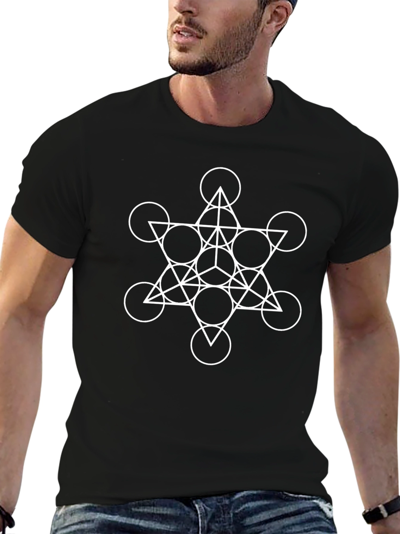 Geometric Design Black T-Shirt for Men