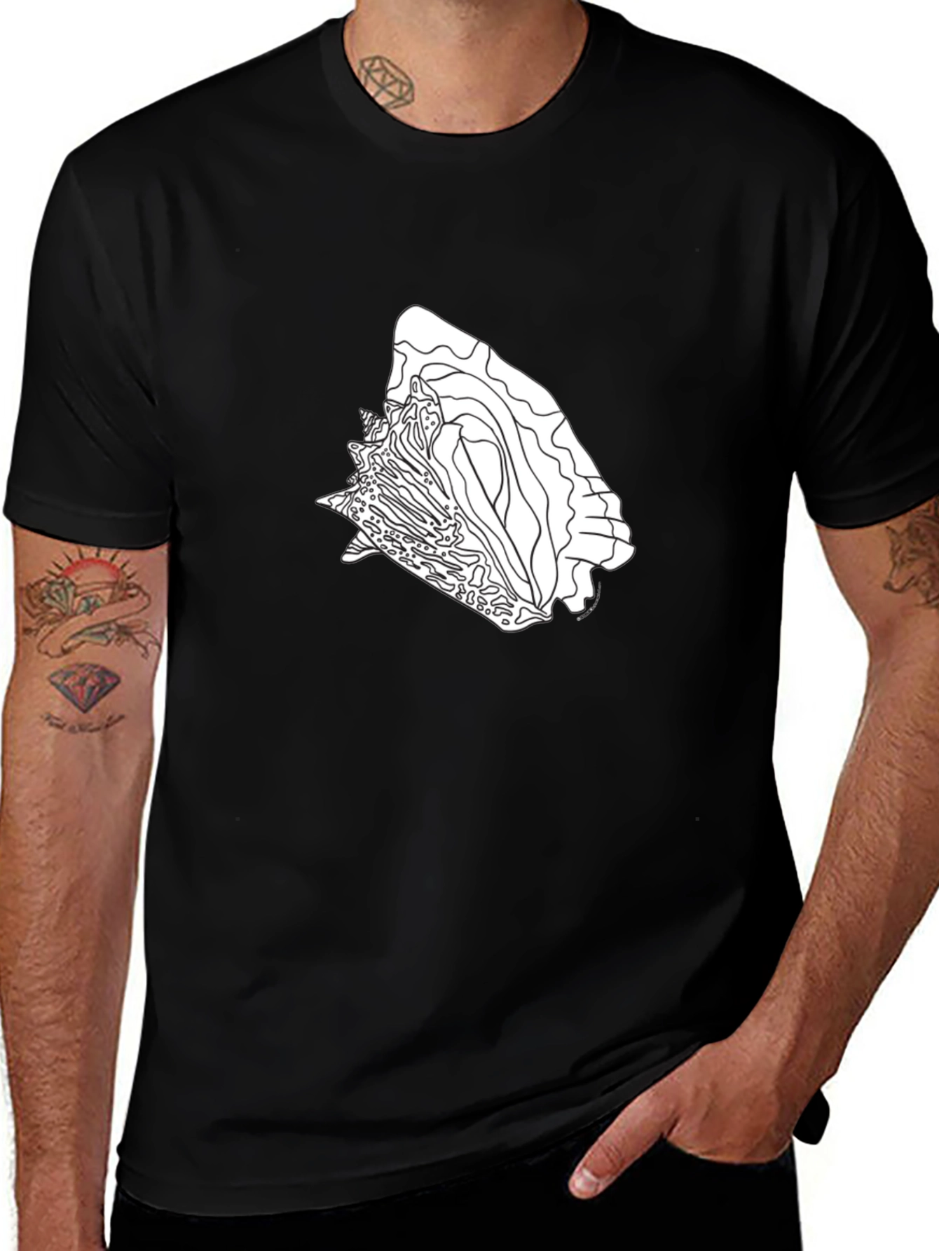 Black Graphic Tee - Abstract Seashell Design